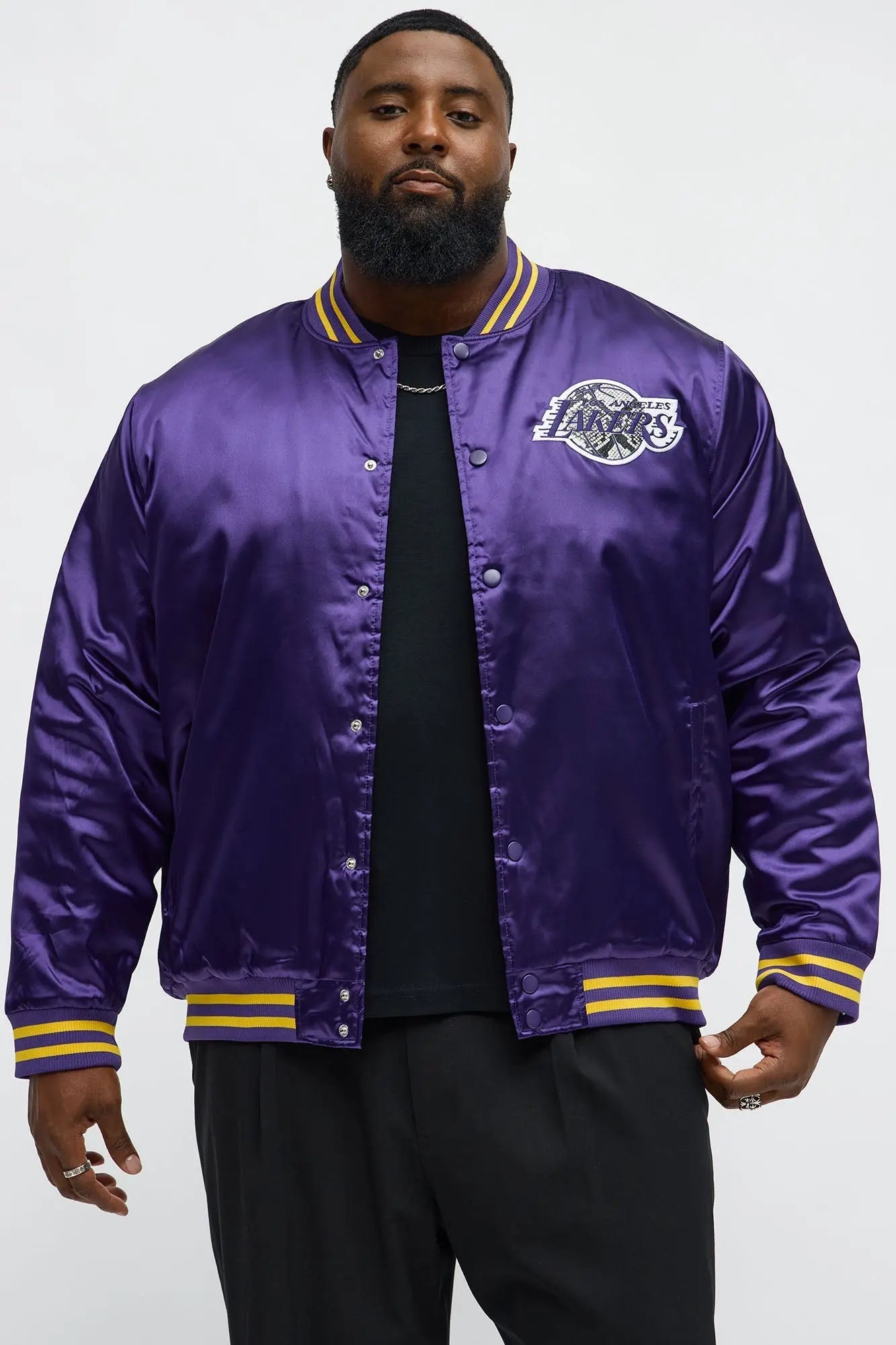 Lakers Night Drift Satin Varsity Jacket - Purple
