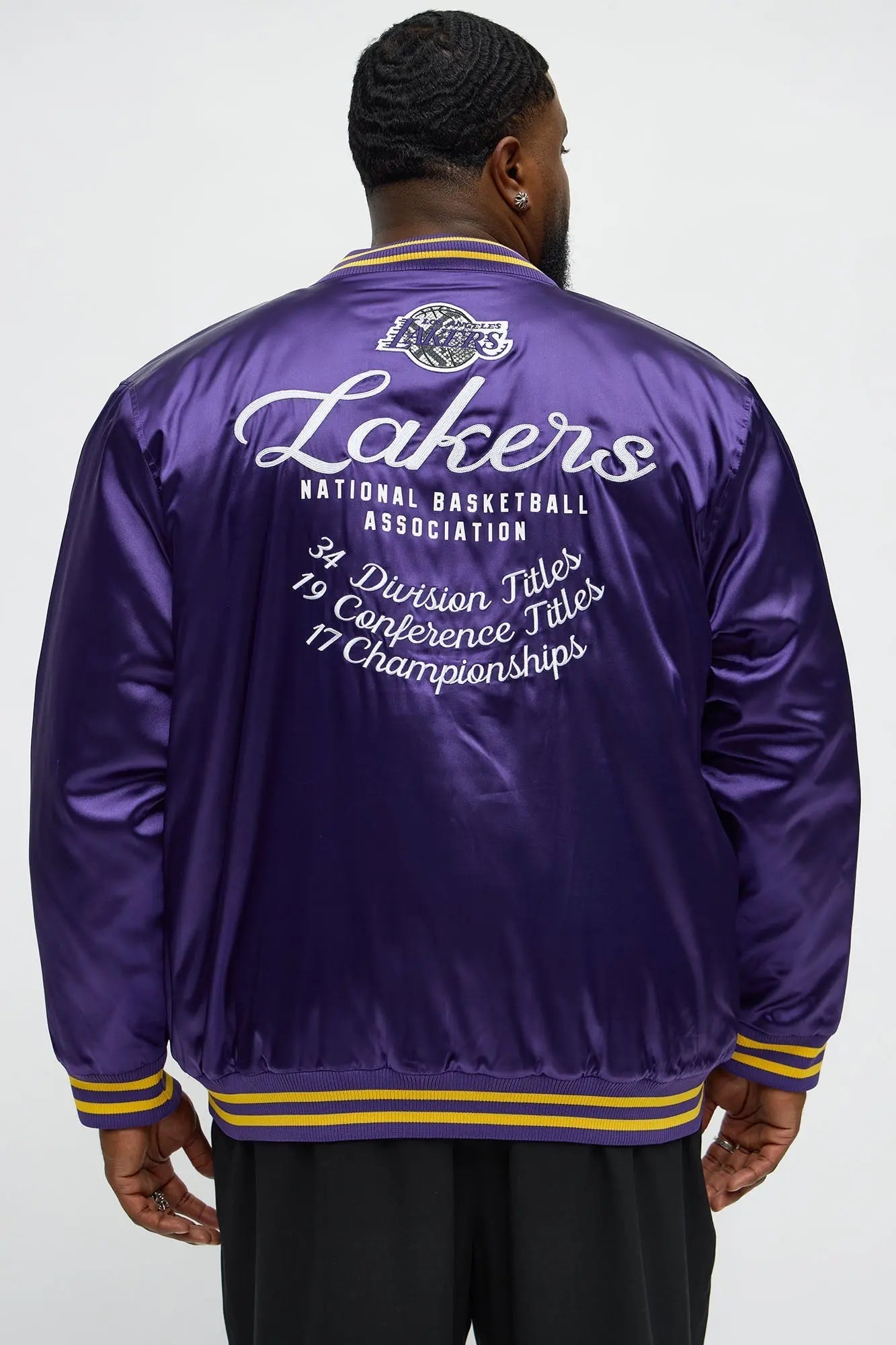 Lakers Night Drift Satin Varsity Jacket - Purple
