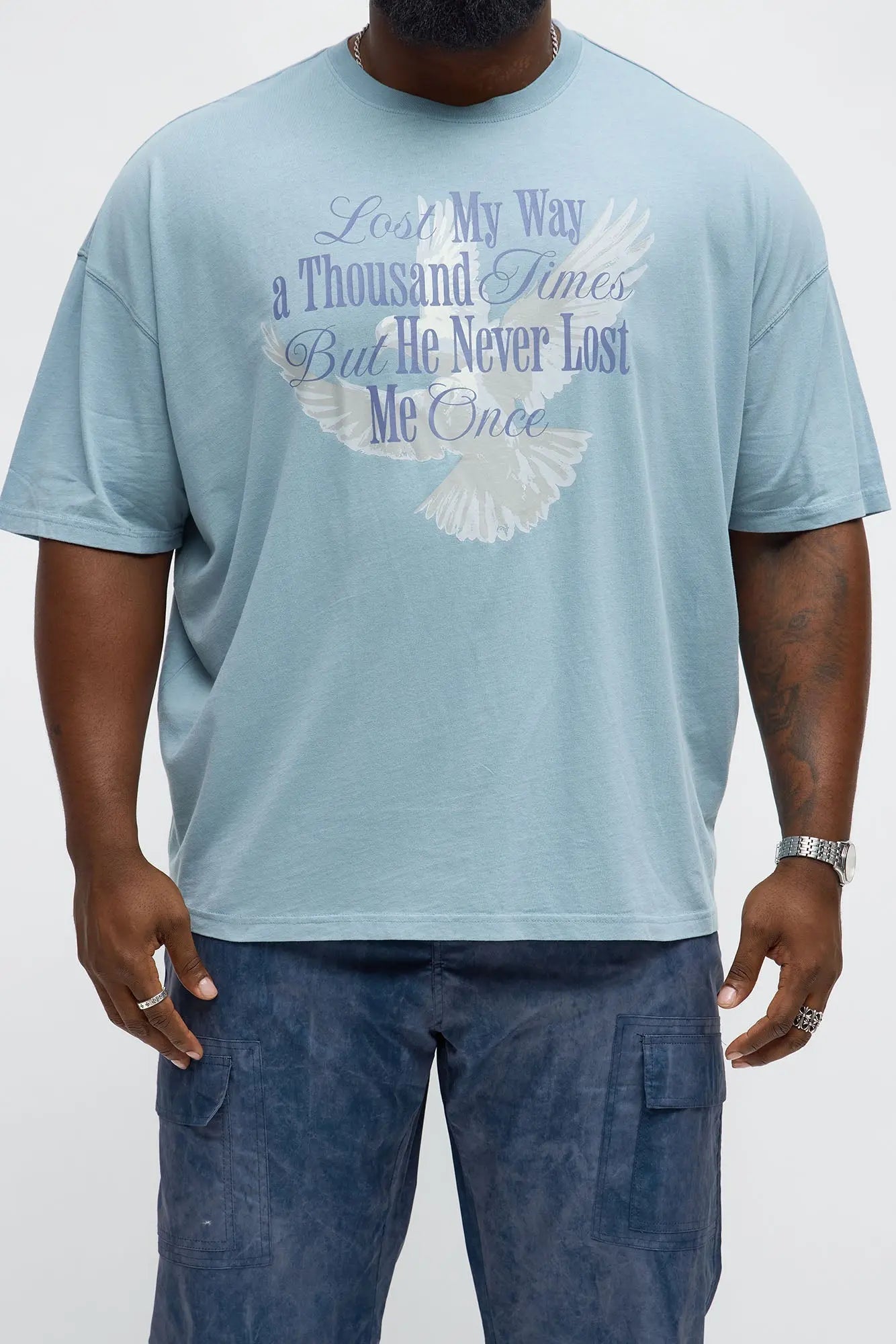 Lost My Way Oversized Short Sleeve Tee - Light Blue