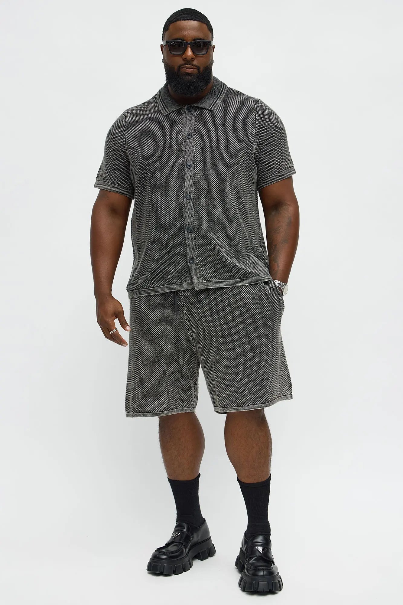 Washed Short Sleeve Button Up Shirt - Black Wash