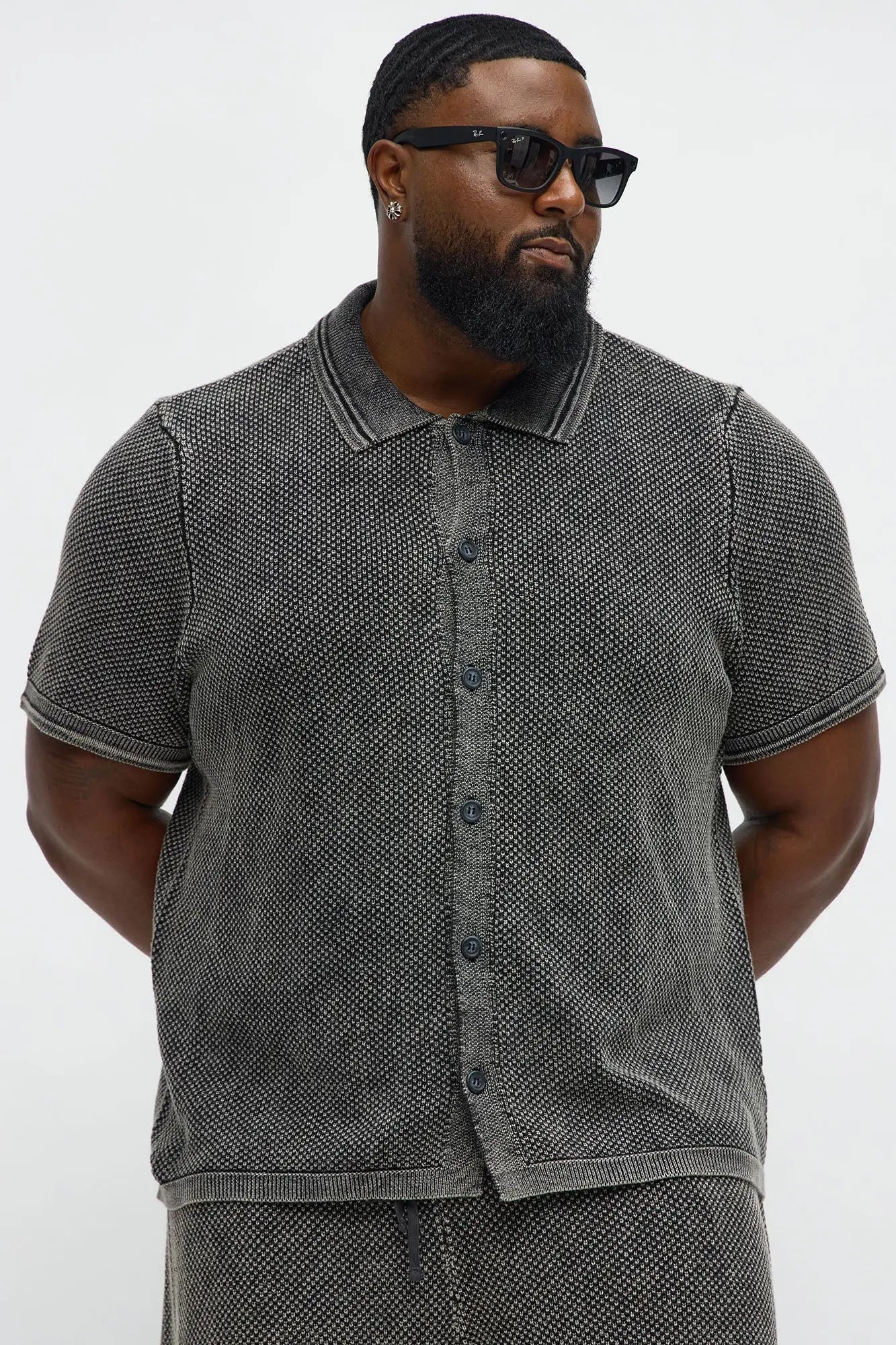 Washed Short Sleeve Button Up Shirt - Black Wash