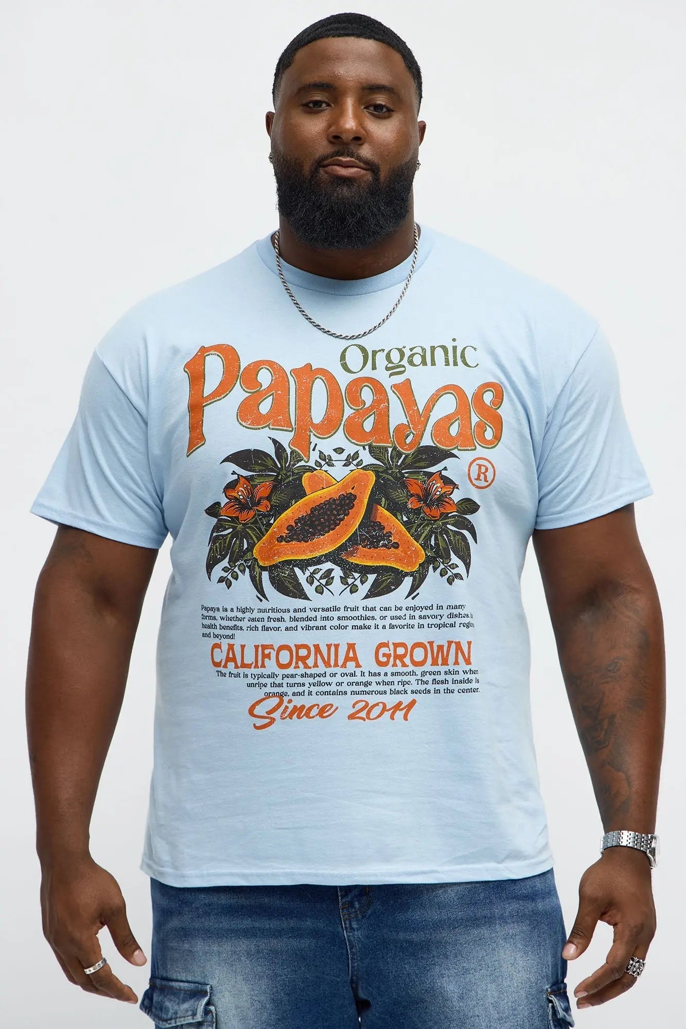 California Grown Papayas Short Sleeve Tee - Light Blue