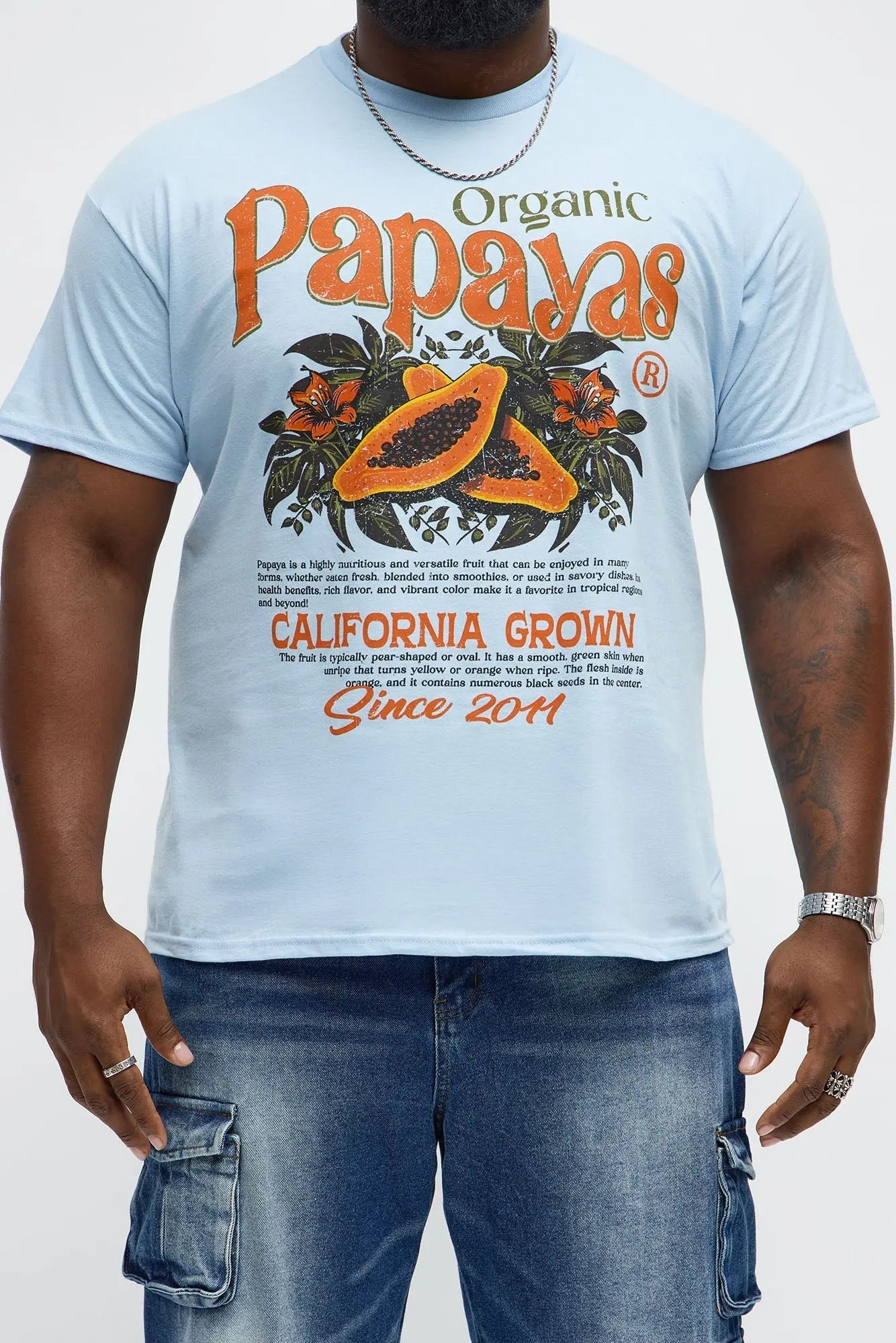California Grown Papayas Short Sleeve Tee - Light Blue