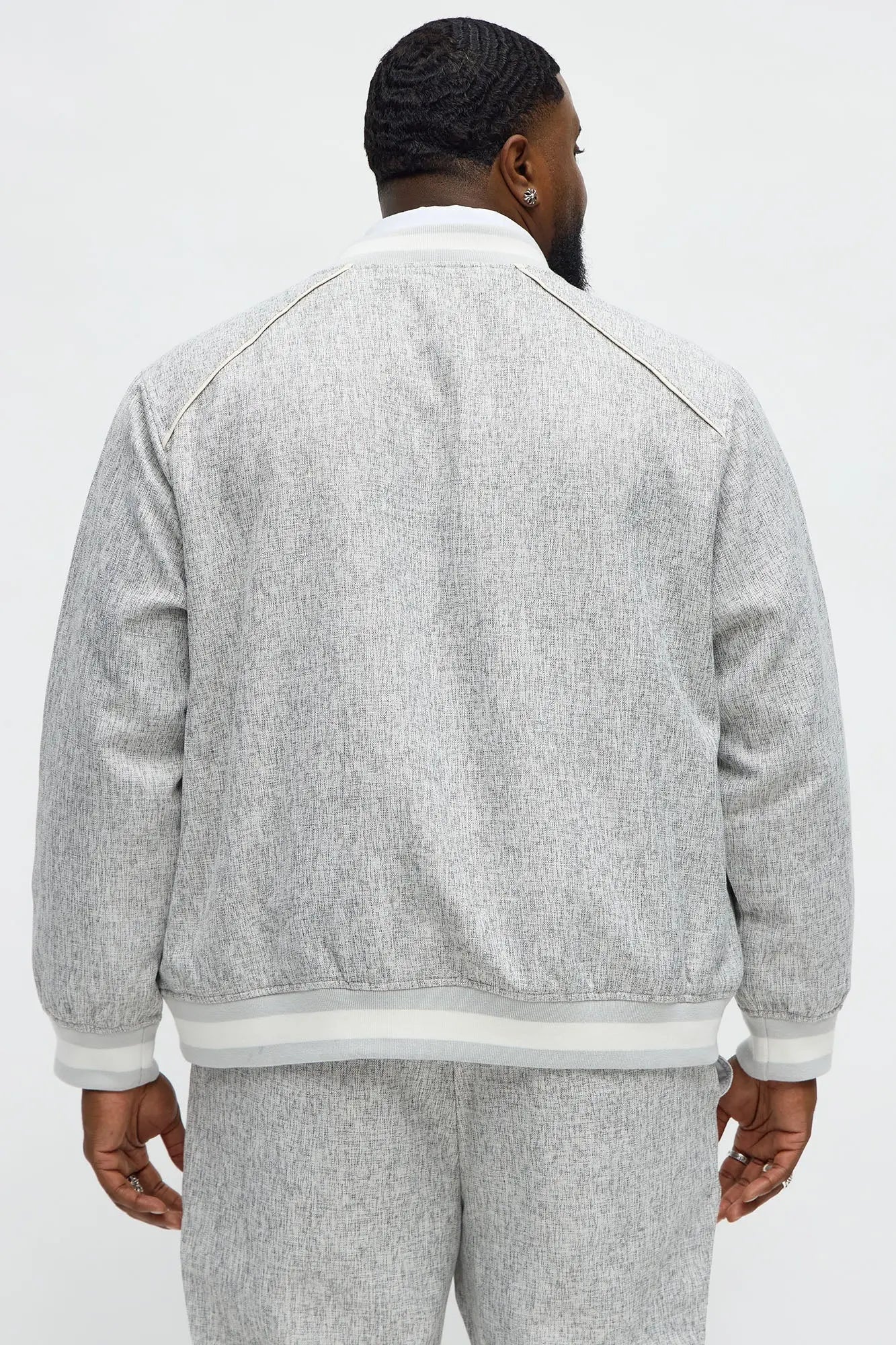 Tweed Textured Double Zip Bomber Jacket - Grey/combo