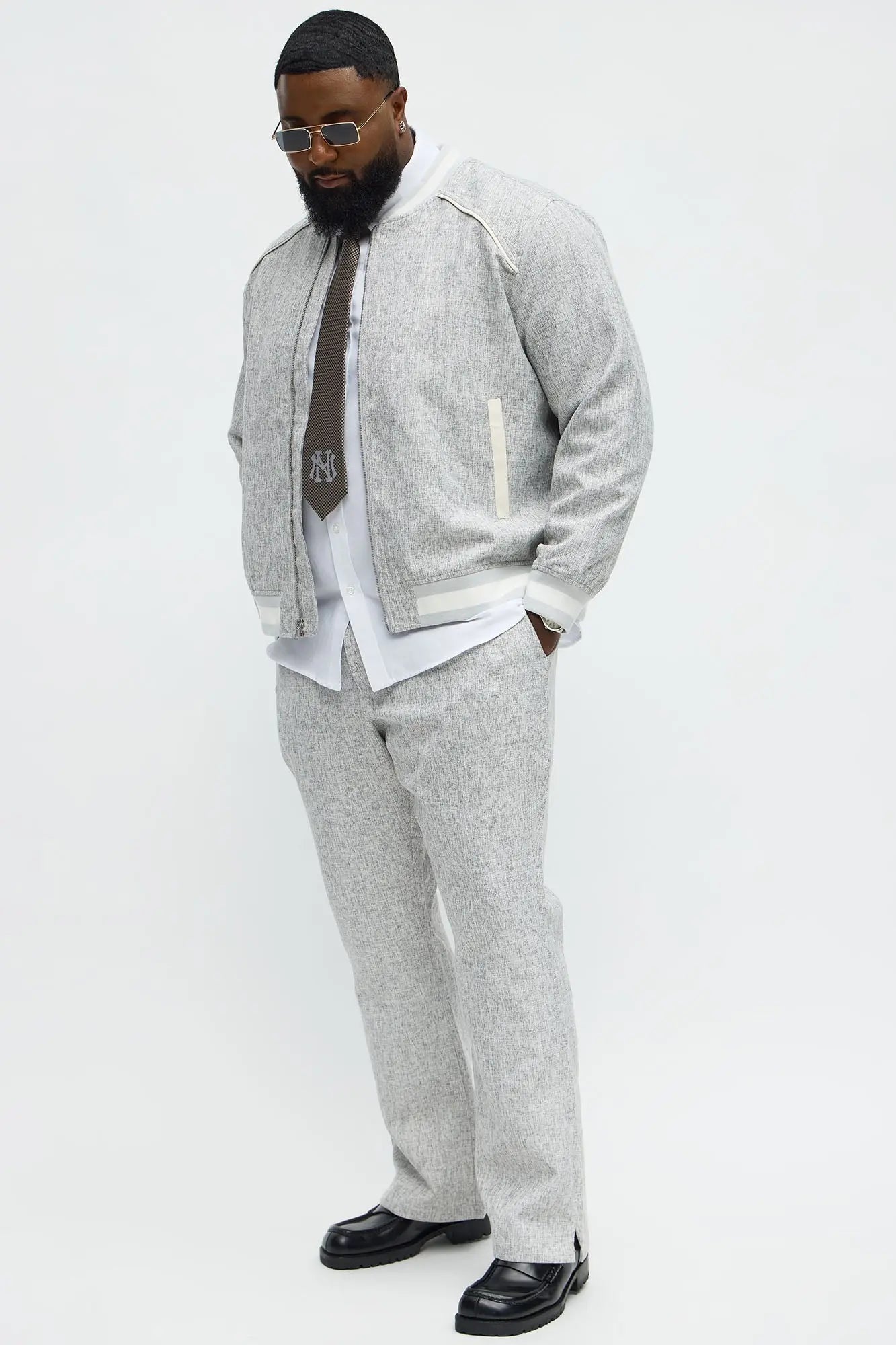 Slim Flare Slit Tweed Textured Pant - Grey/combo