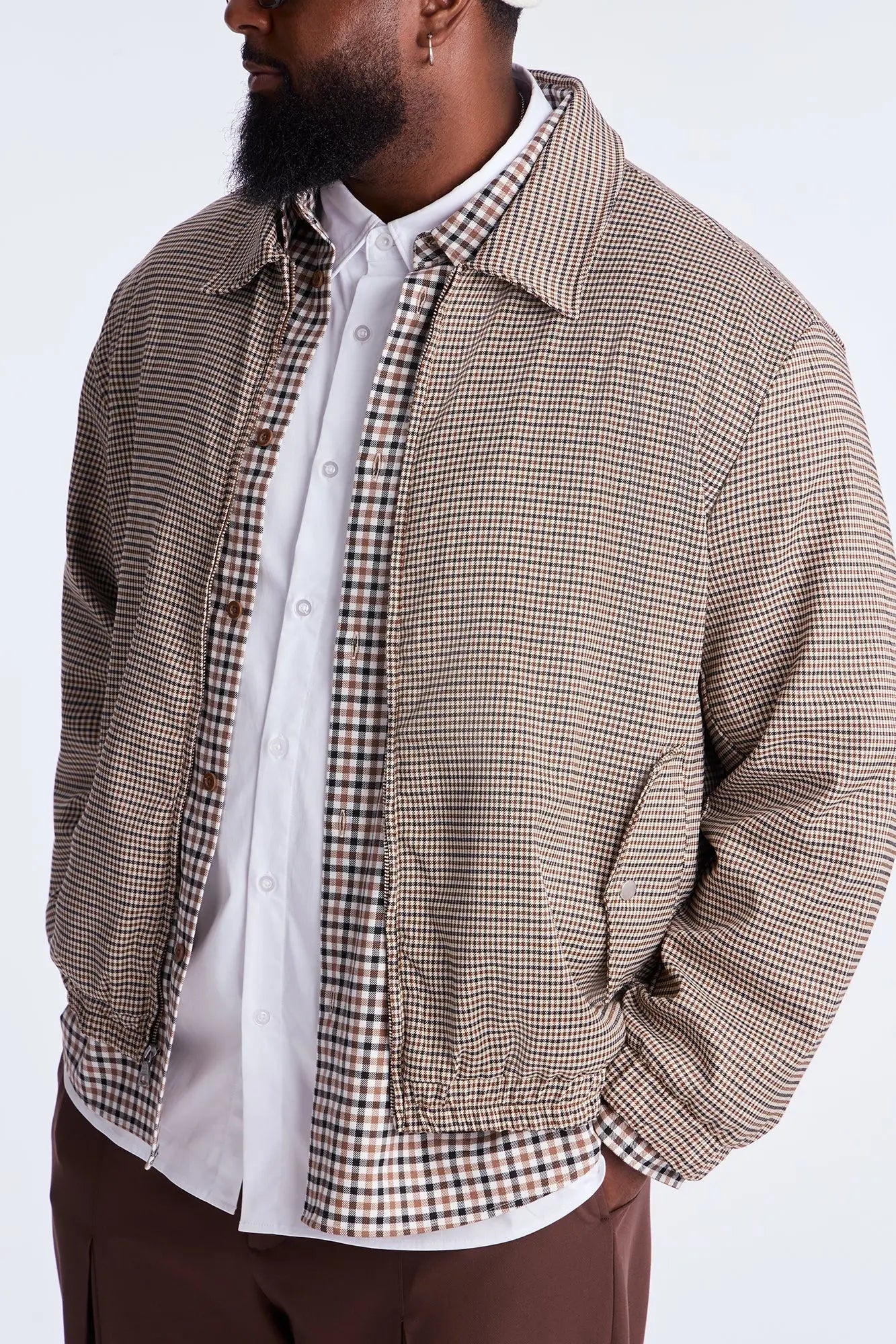 Lucky Seeker Plaid Bomber Jacket - Brown