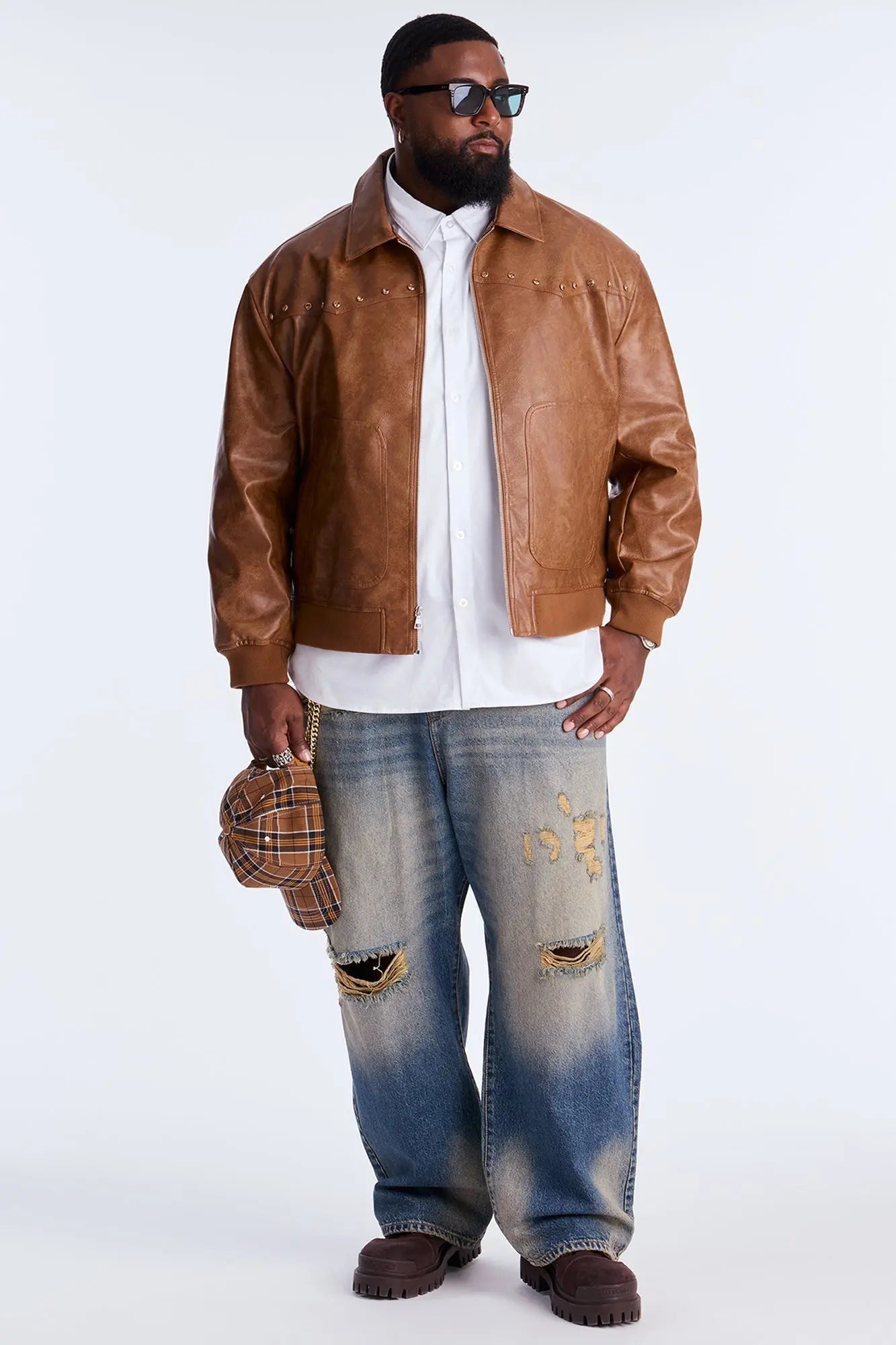 Western Rhinestone Faux Leather Jacket - Brown