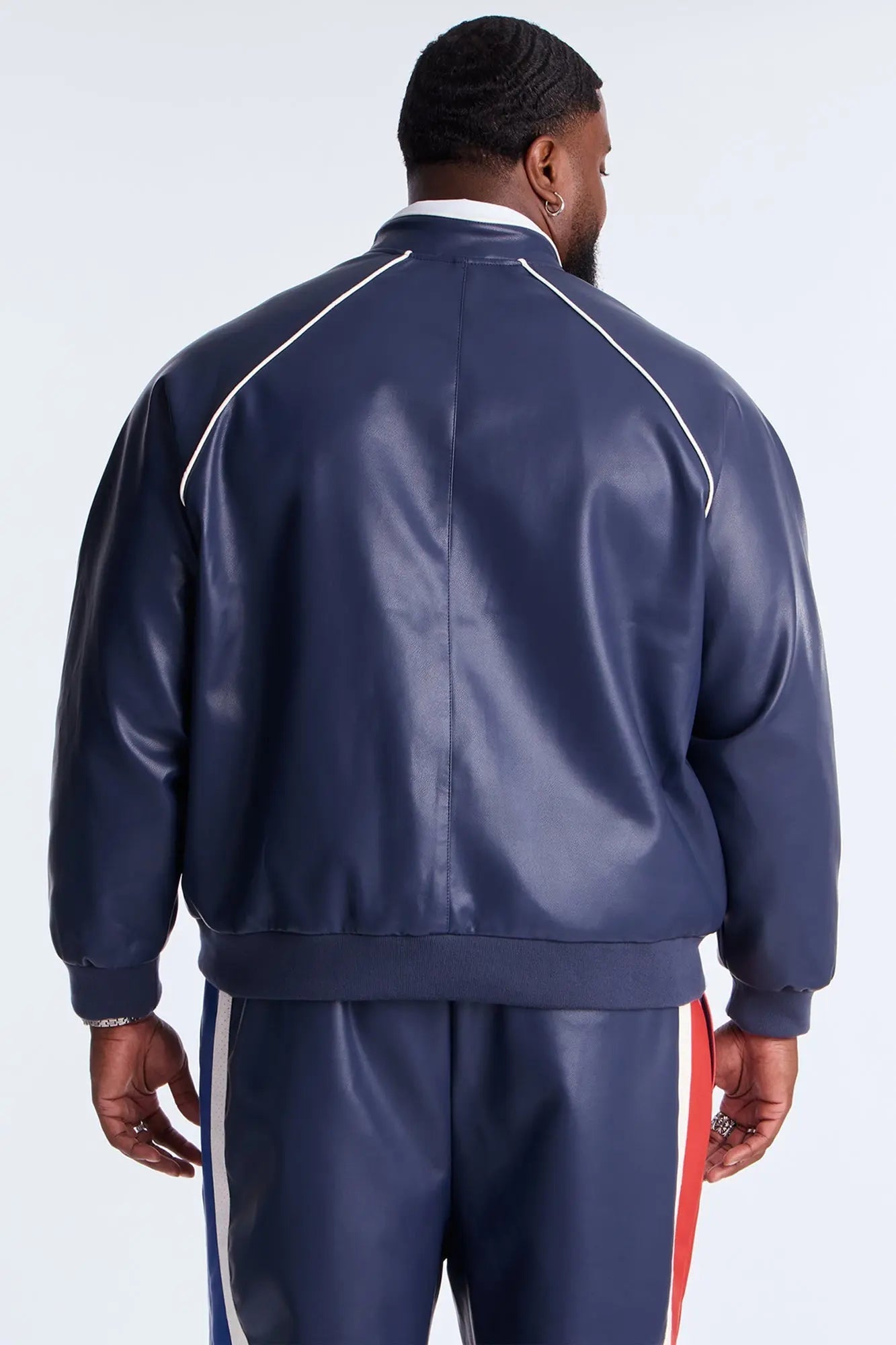 King Faux Leather Moto Bomber Jacket - Navy/combo