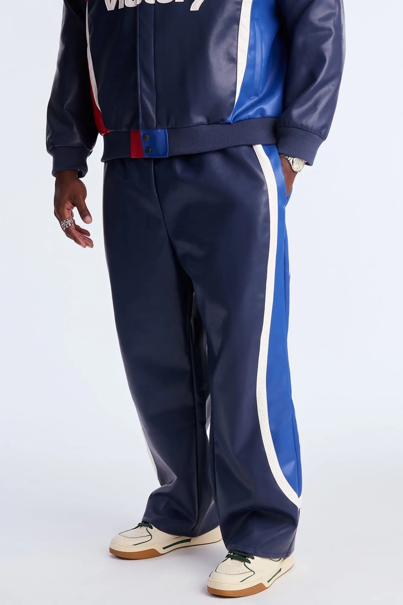 Straight King Faux Leather Moto Pant - Navy/combo