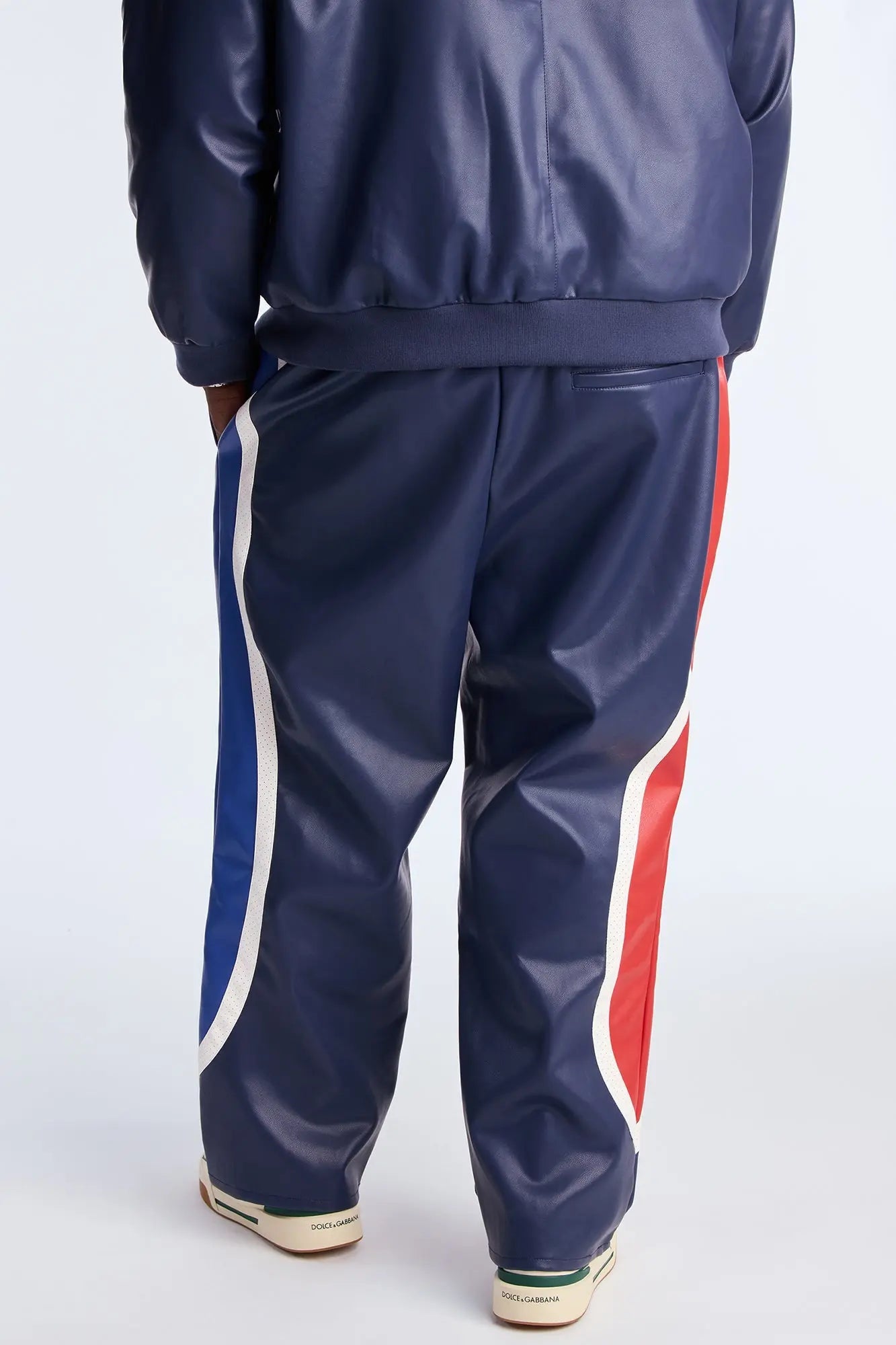 Straight King Faux Leather Moto Pant - Navy/combo