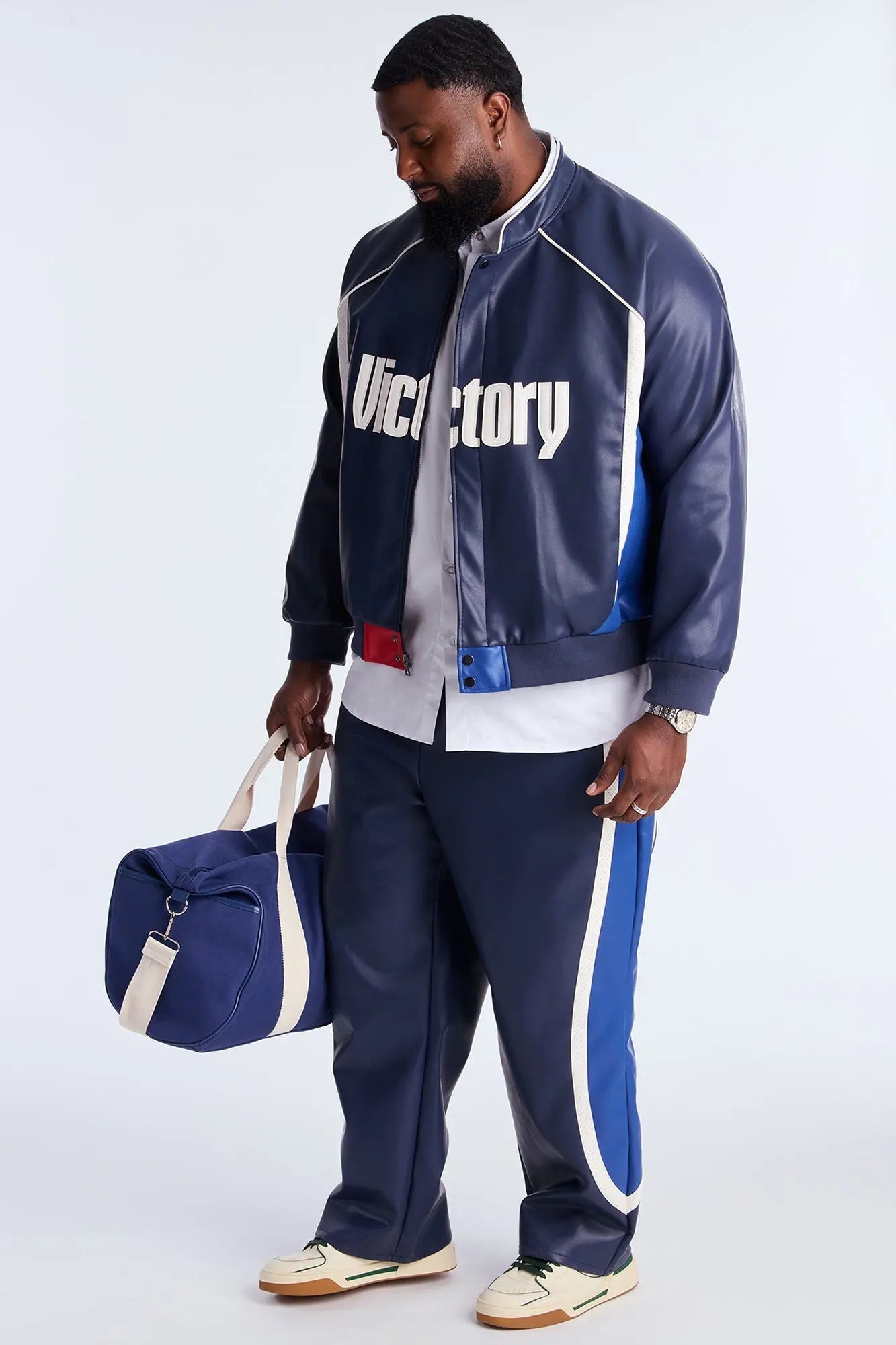 Straight King Faux Leather Moto Pant - Navy/combo