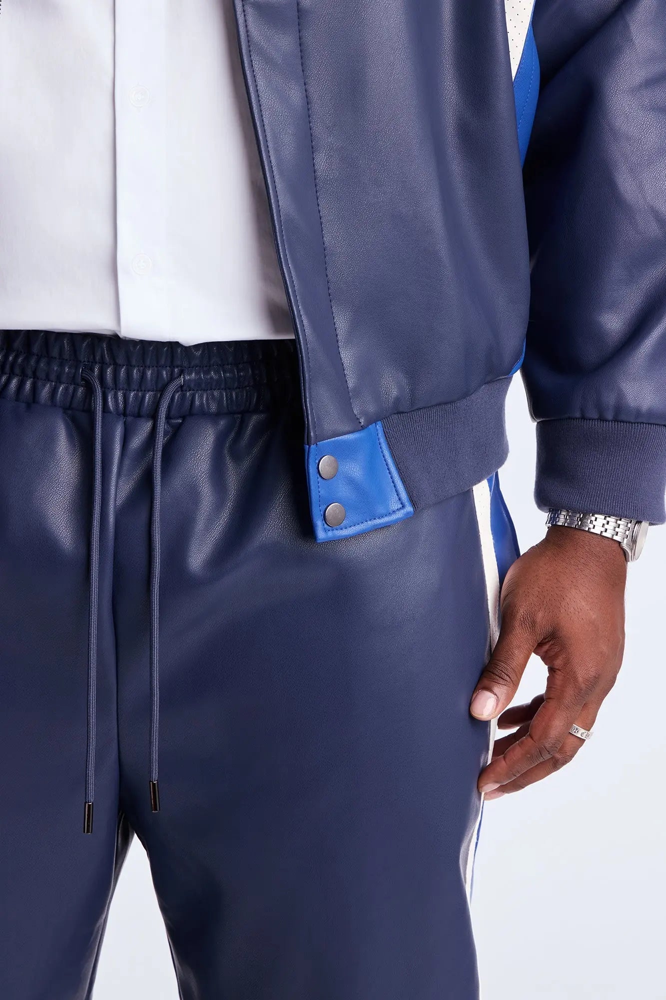 Straight King Faux Leather Moto Pant - Navy/combo