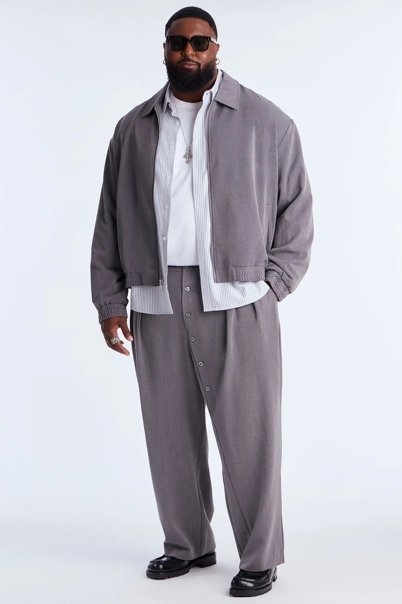 Baggy Upper East Side Asymmetrical Button Trouser - Charcoal