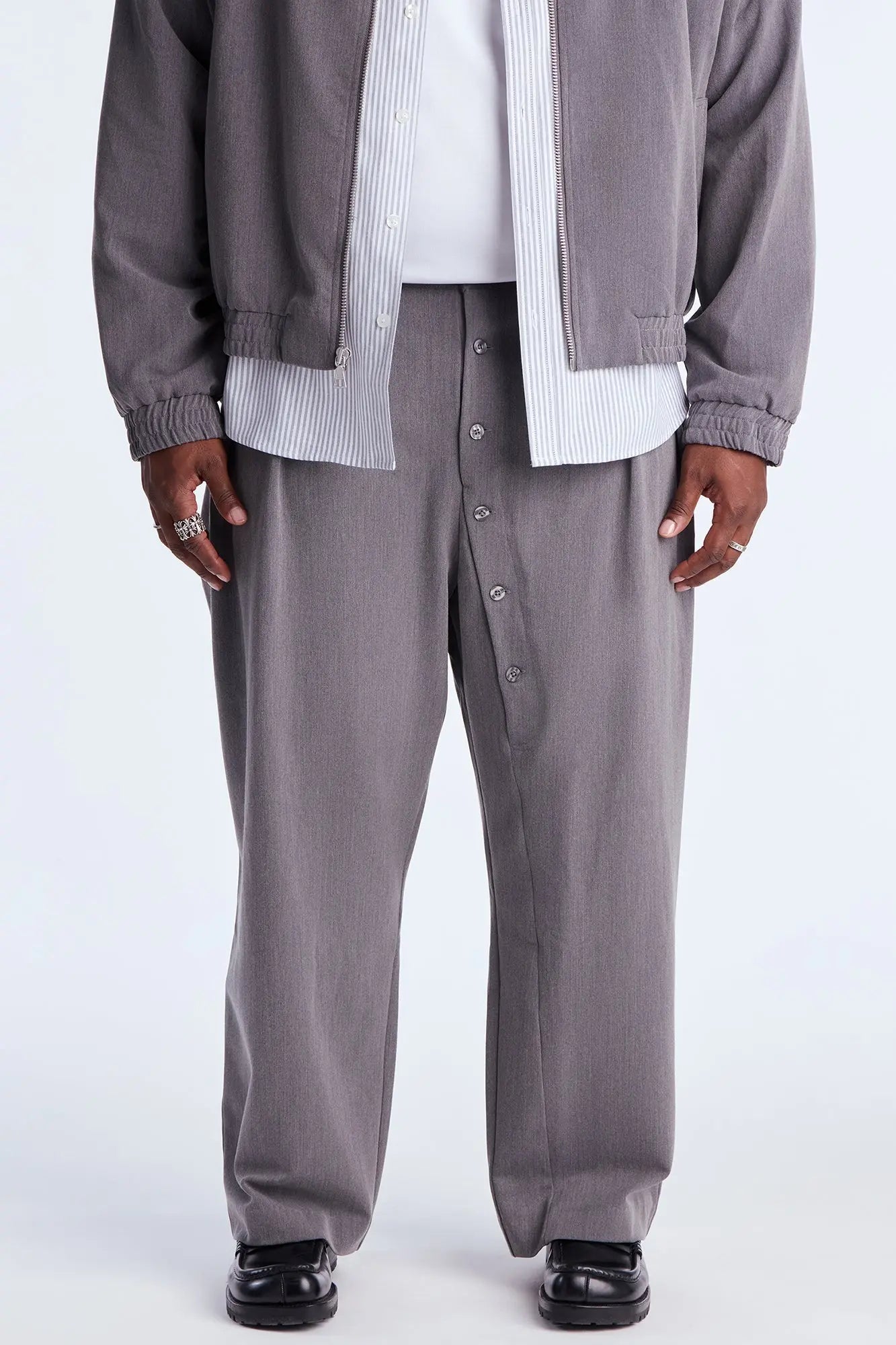 Baggy Upper East Side Asymmetrical Button Trouser - Charcoal