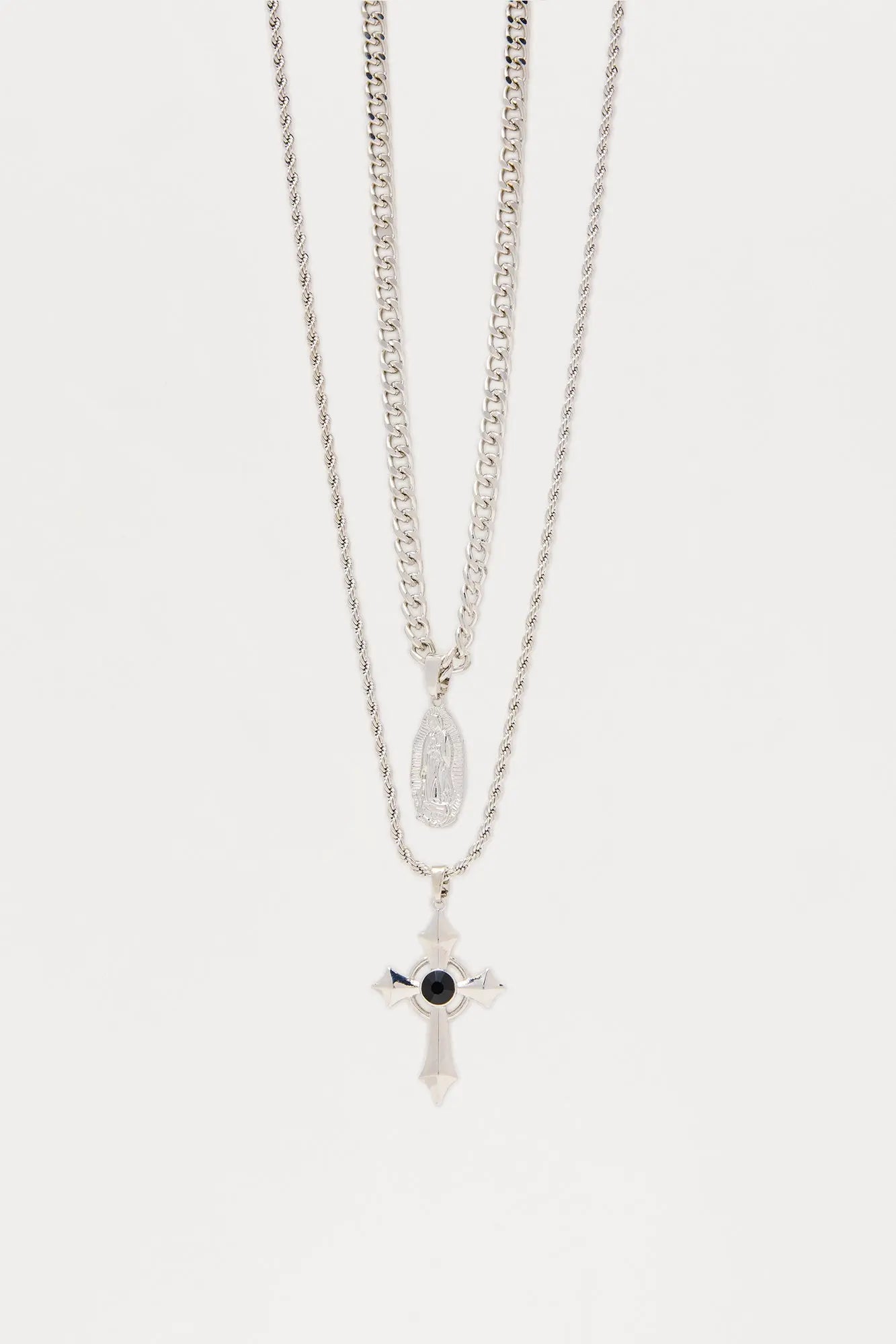 Stay Bold Pendant Necklace Set - Silver