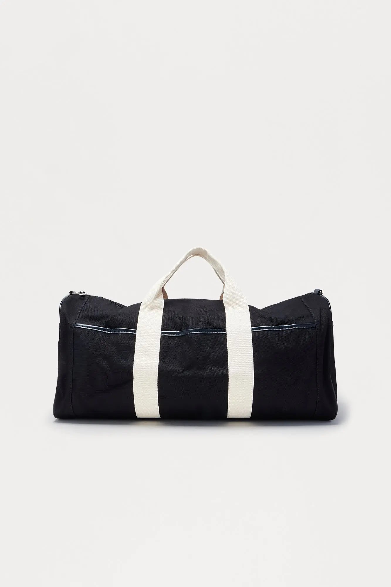 Varsity Canvas Barrel Duffle Bag - Black