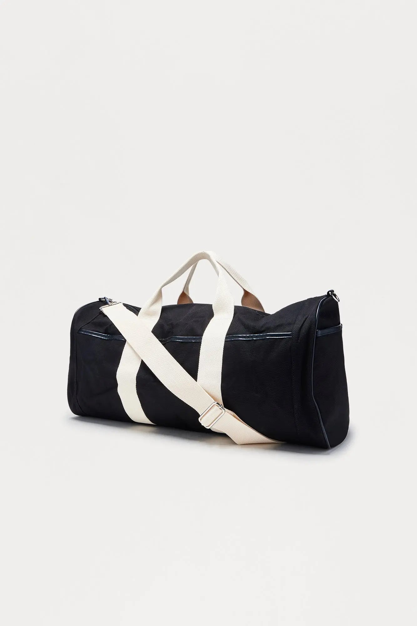 Varsity Canvas Barrel Duffle Bag - Black