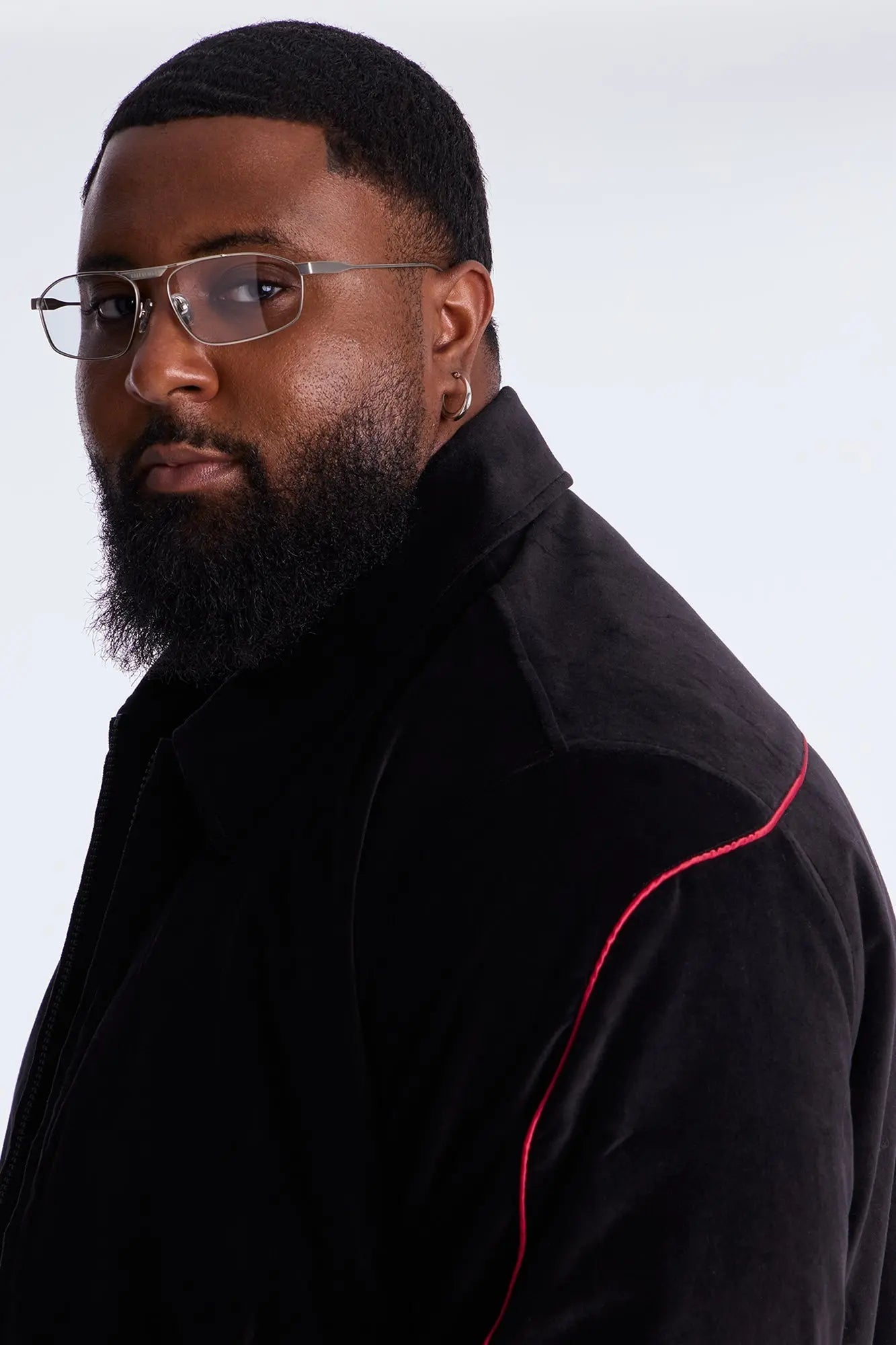 Cropped Around The Track Faux Velour Piped Zip Jacket - Black