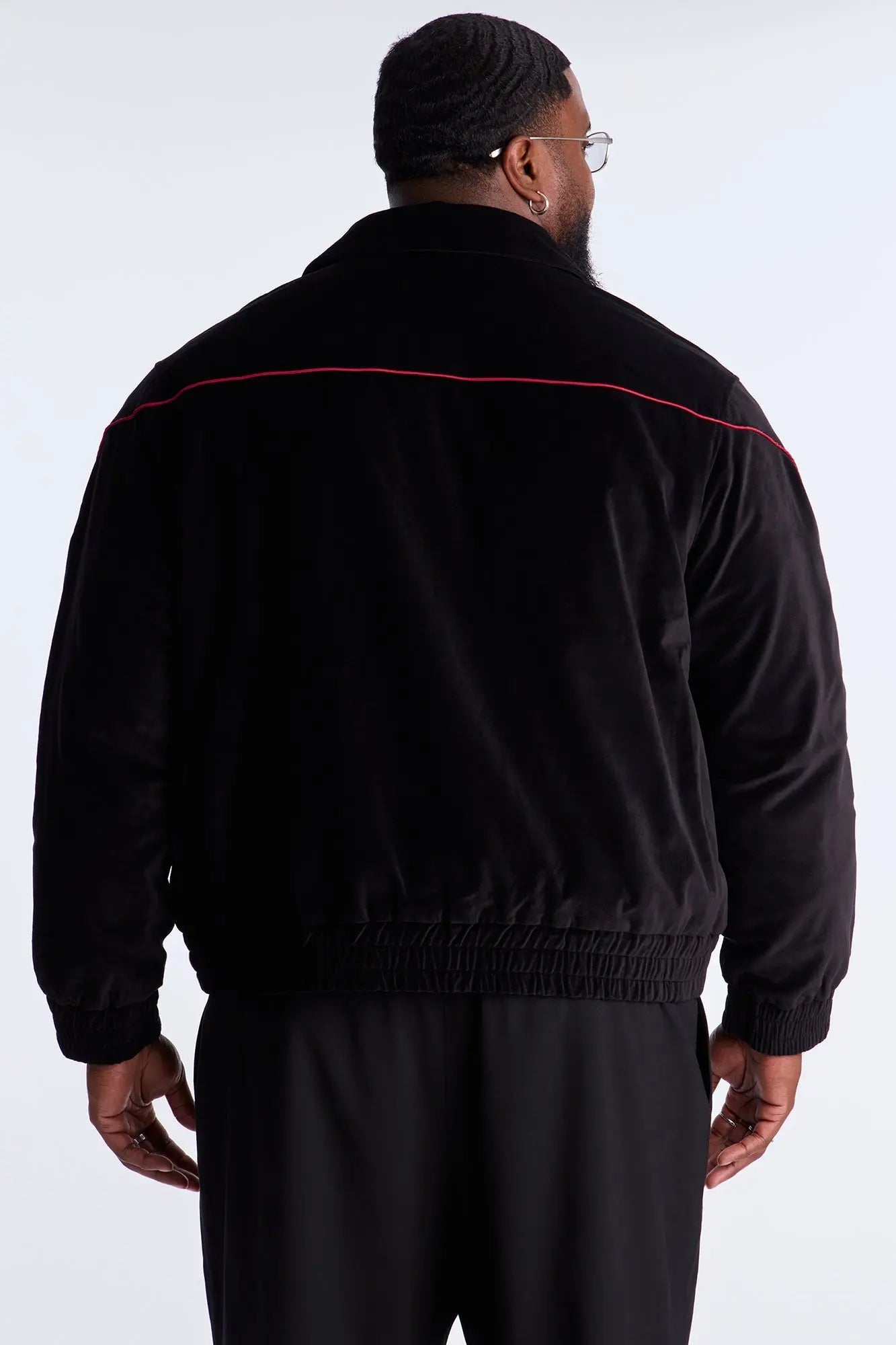 Cropped Around The Track Faux Velour Piped Zip Jacket - Black