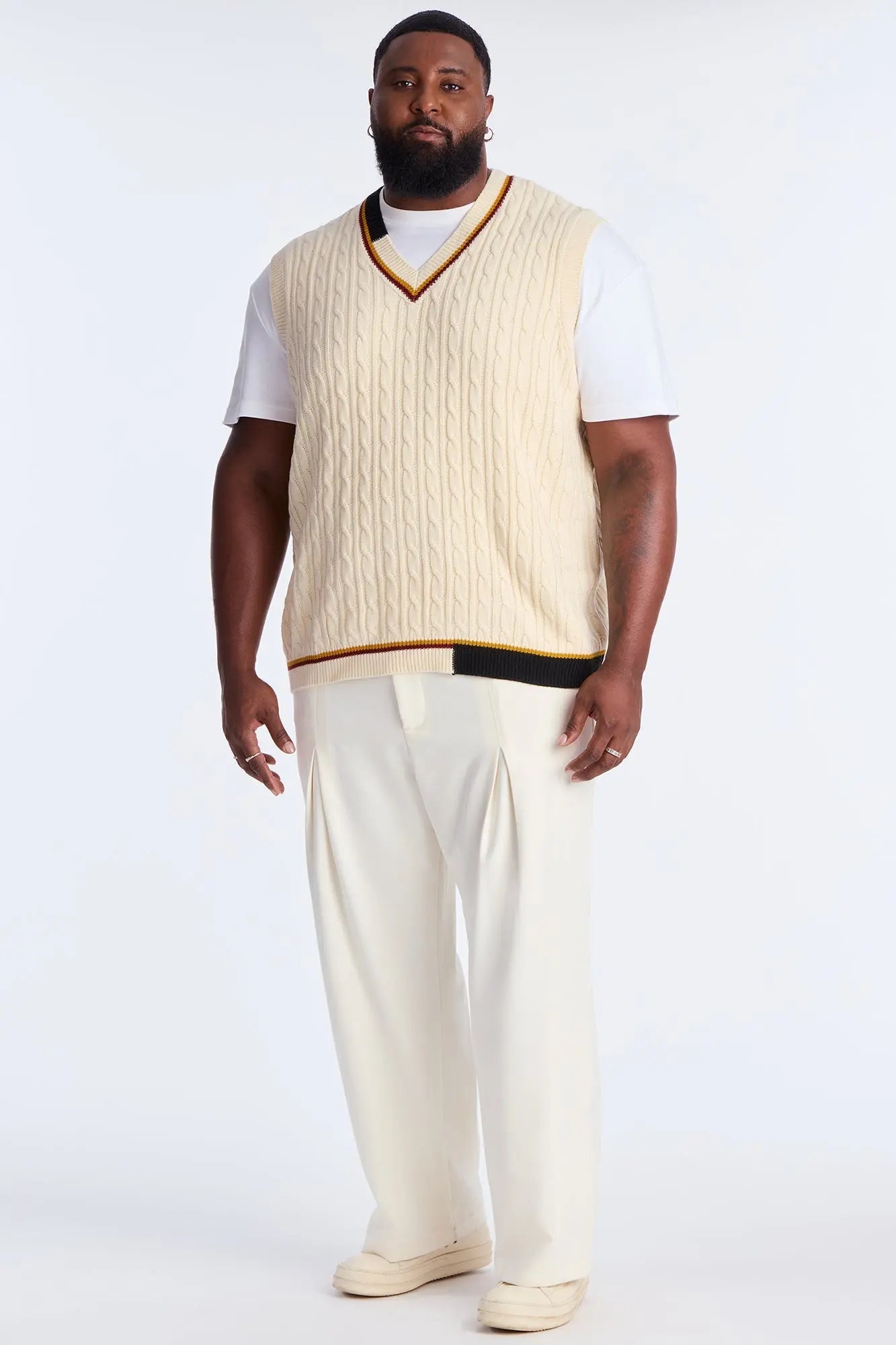 Rowen Cable Knit Sweater Vest - Cream/combo