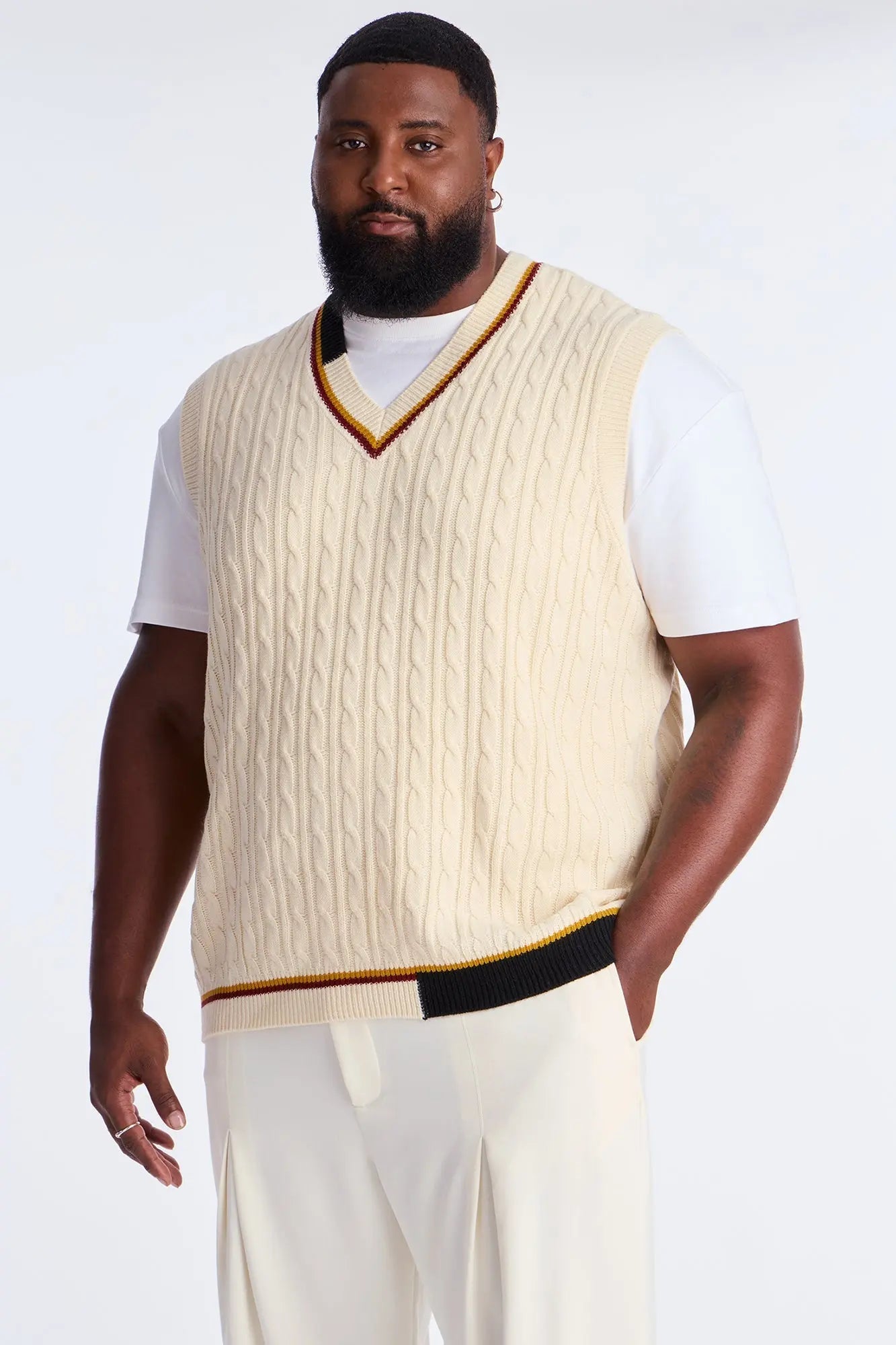 Rowen Cable Knit Sweater Vest - Cream/combo