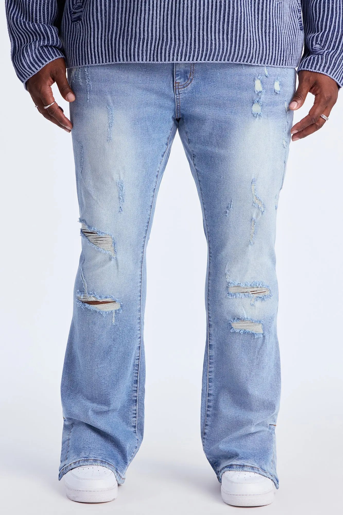 Stacked Skinny Flare Slit Rebel Against Distressed Jean - Light Wash