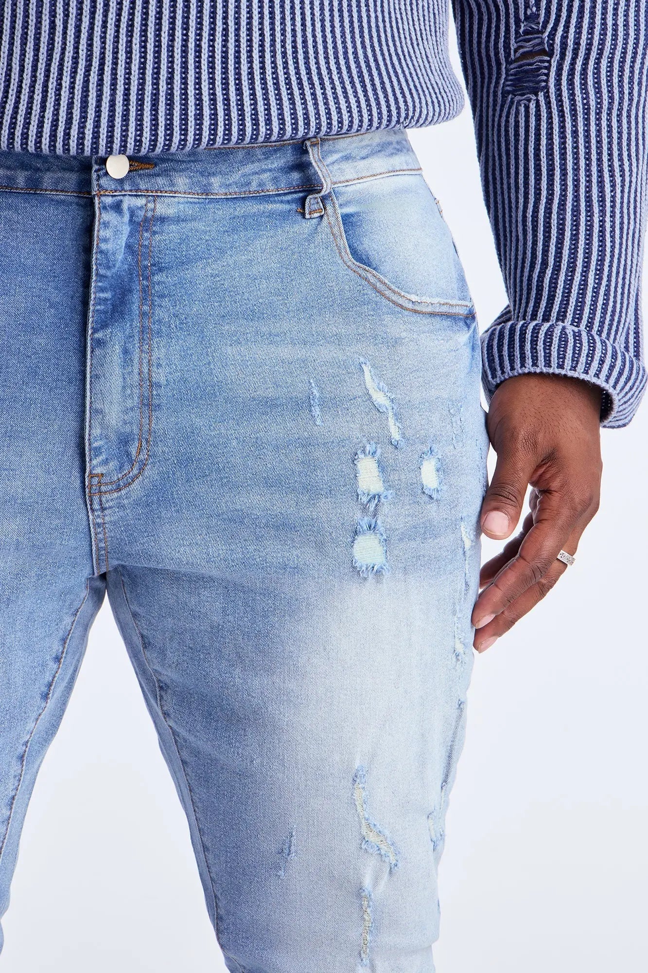 Stacked Skinny Flare Slit Rebel Against Distressed Jean - Light Wash