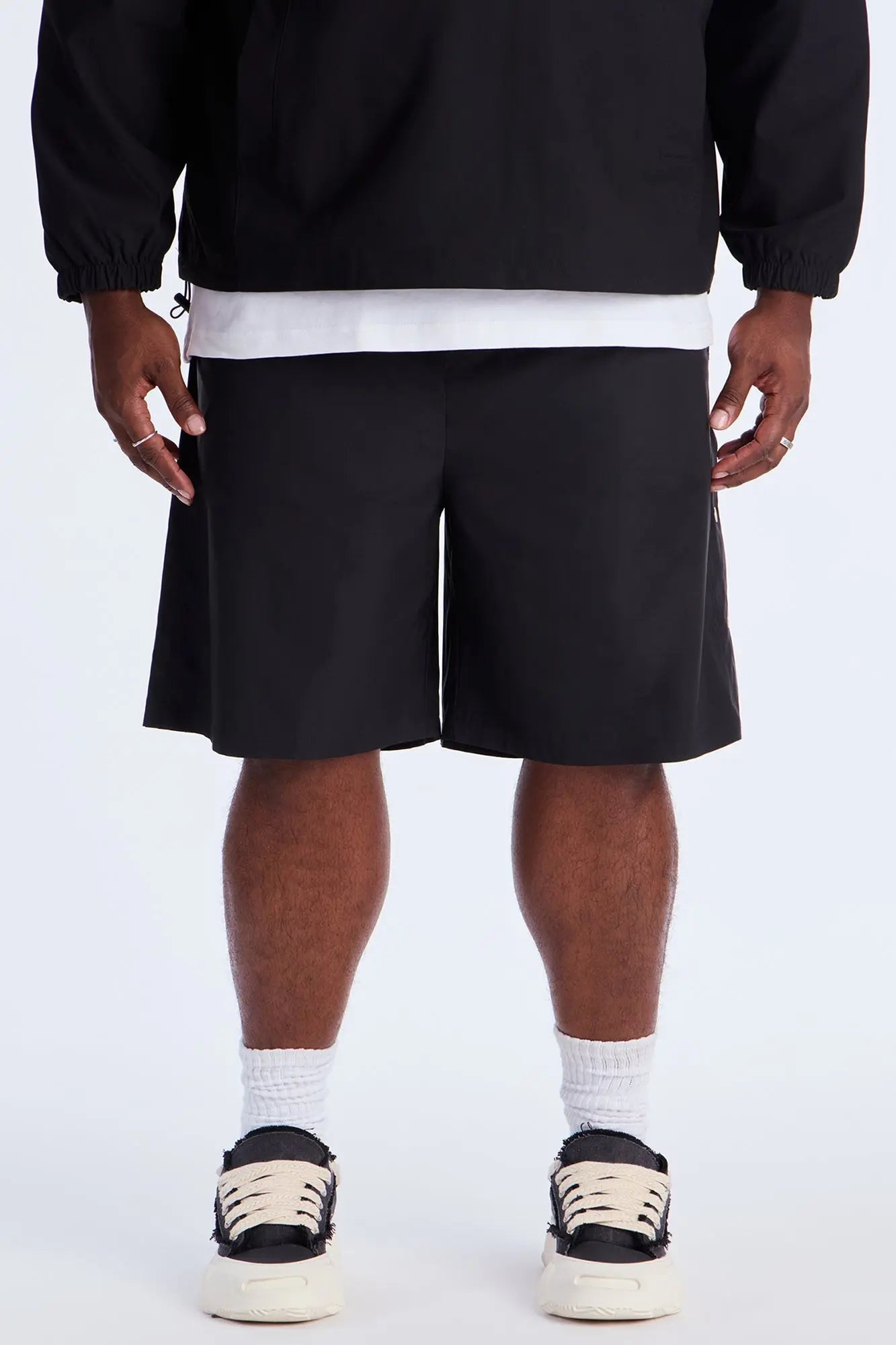 Baggy Lose Control Snap Button Short - Black