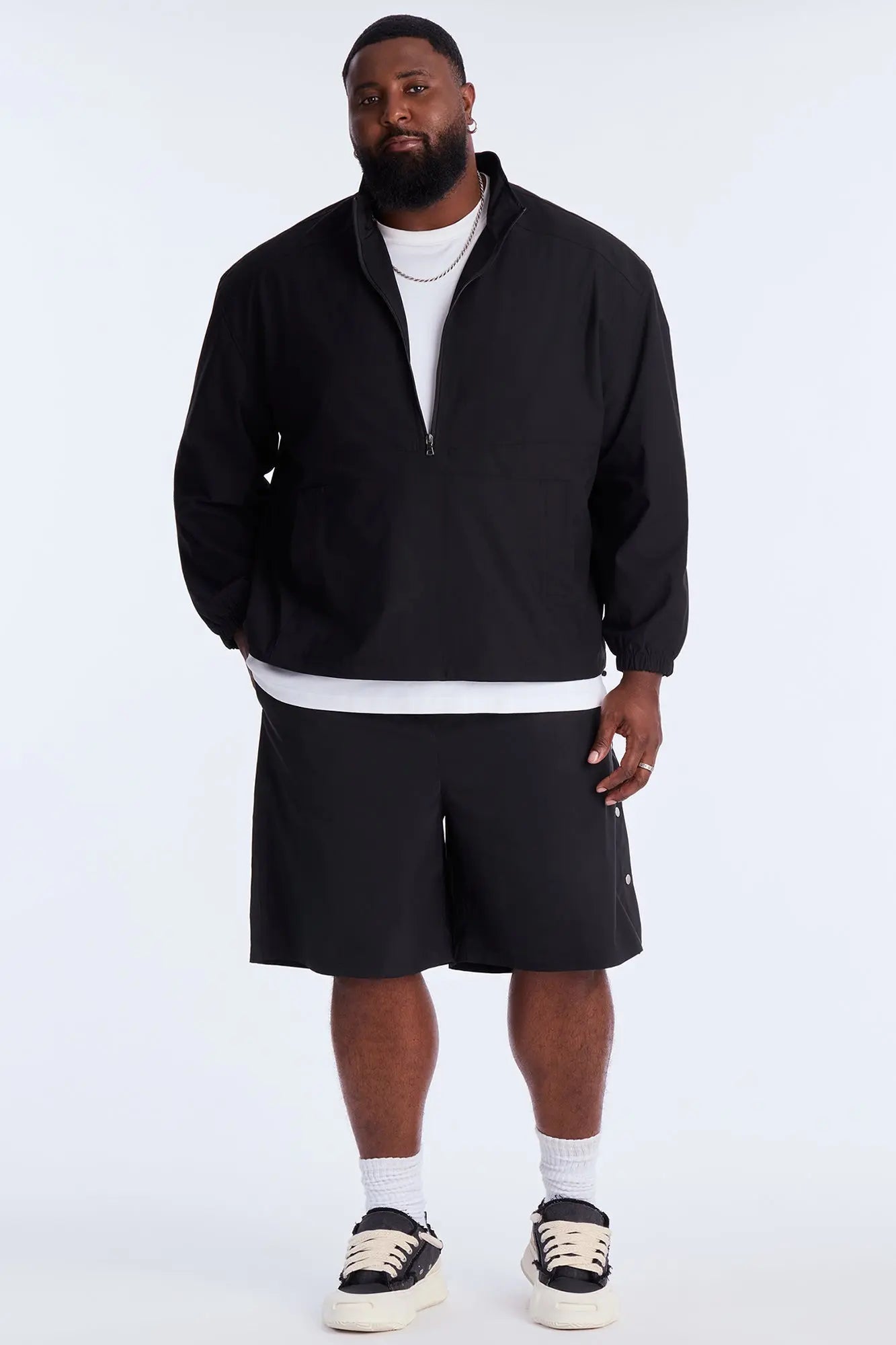 Baggy Lose Control Snap Button Short - Black