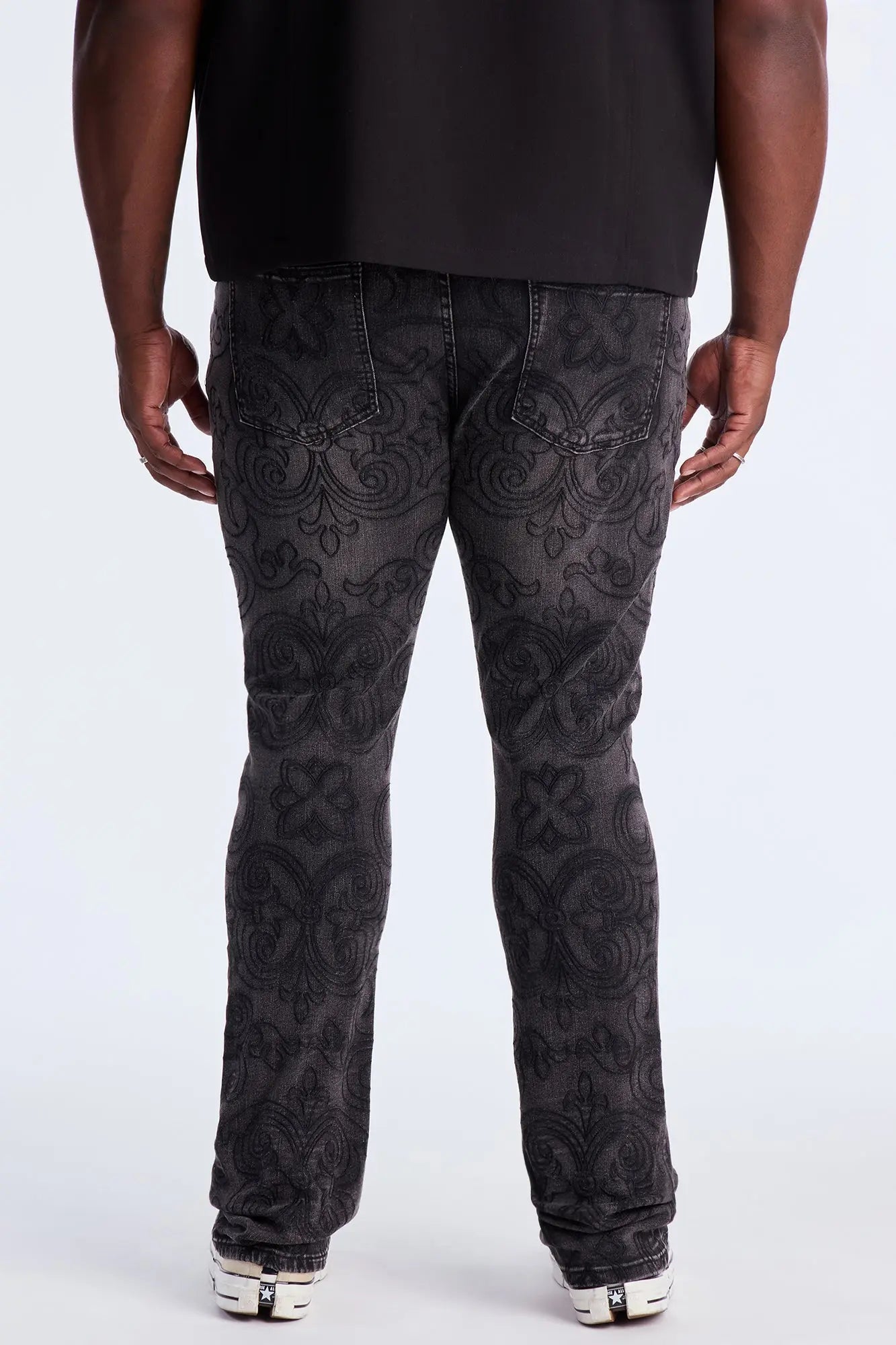 Stacked Skinny Flare Mystic Embroidered Jean - Black Wash