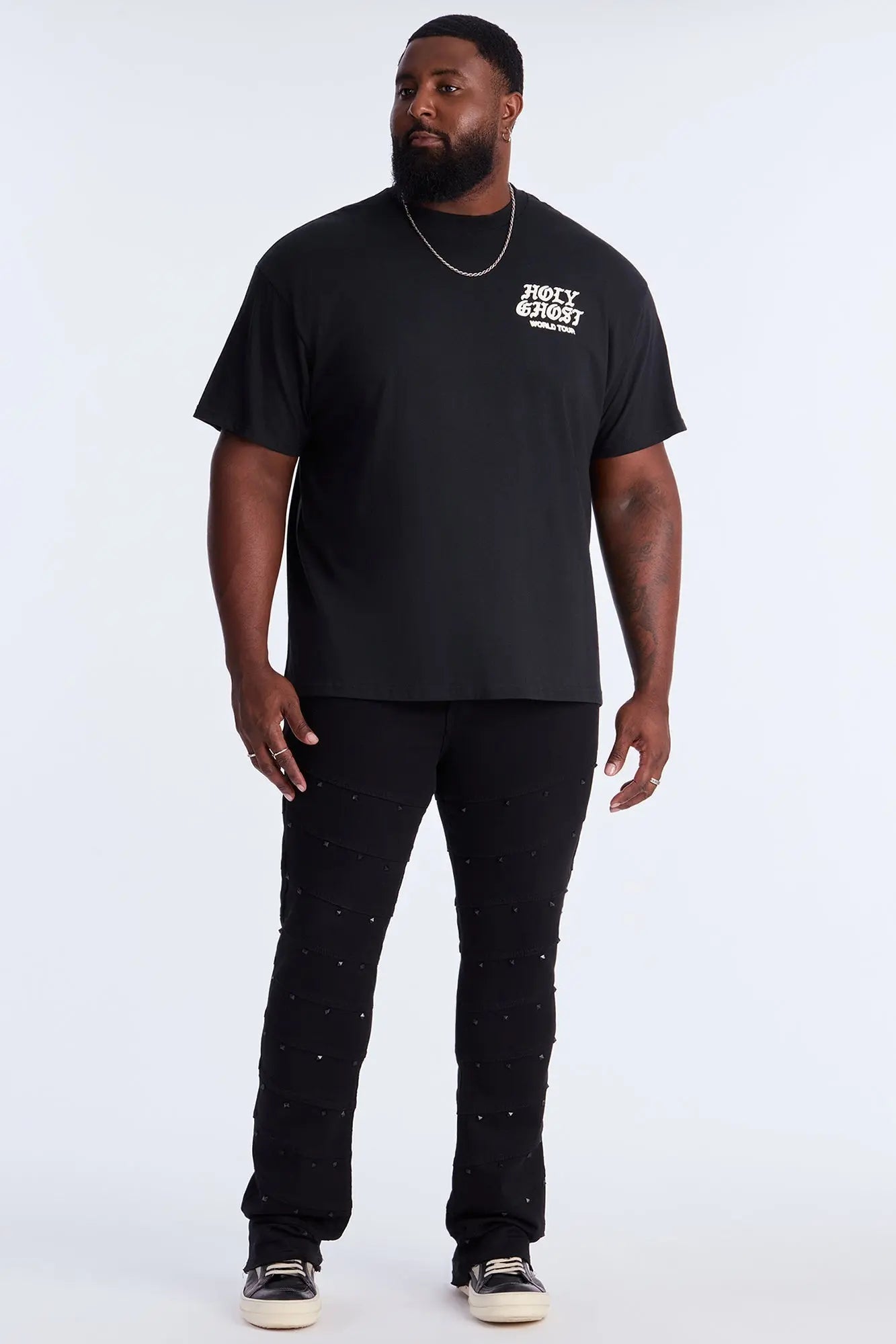 Stacked Skinny Flare Studded On Panels Jean - Black