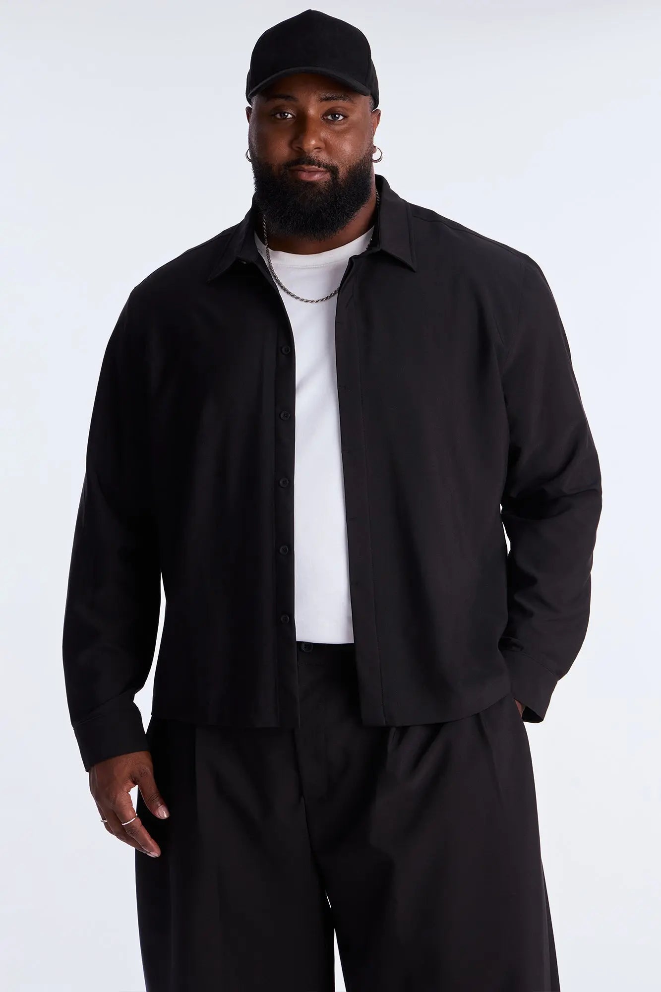 Cropped Bold Flow Button Up Shirt - Black