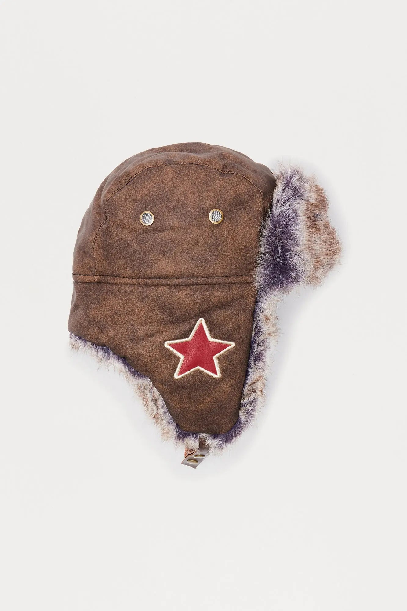 Vintage Wash Faux Leather Trapper Hat - Brown