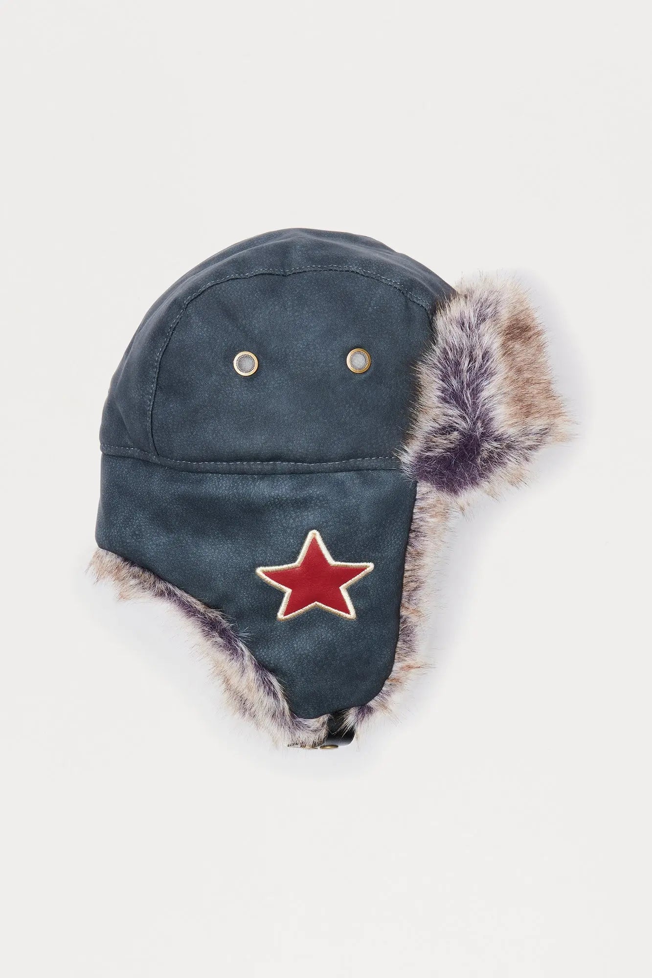 Vintage Wash Faux Leather Trapper Hat - Grey