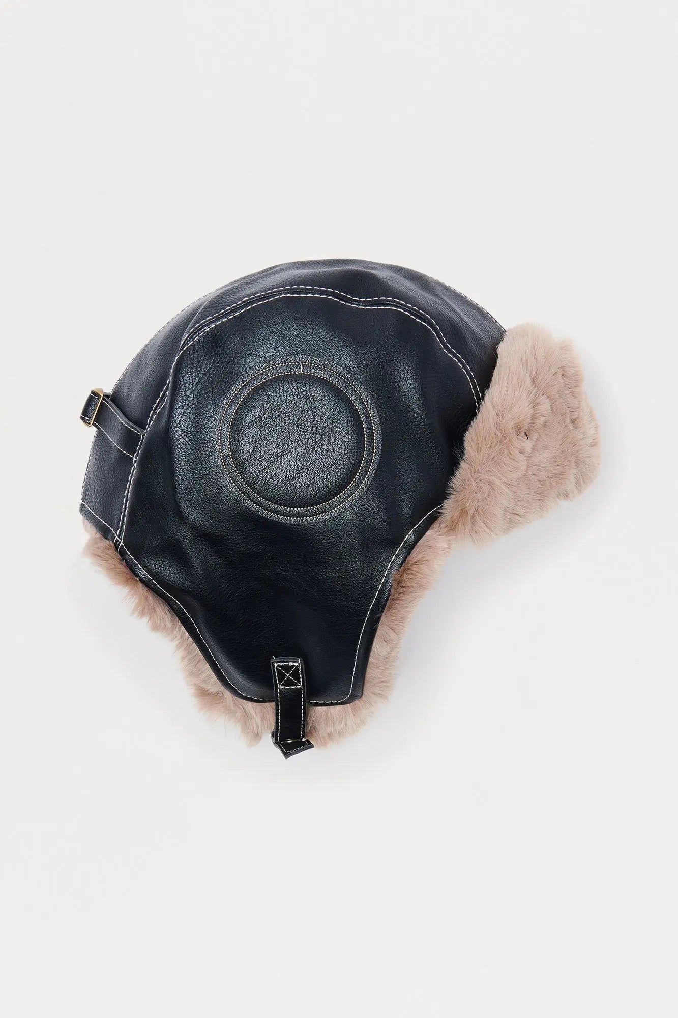 Contrast Stitch Faux Leather Trapper Hat - Black