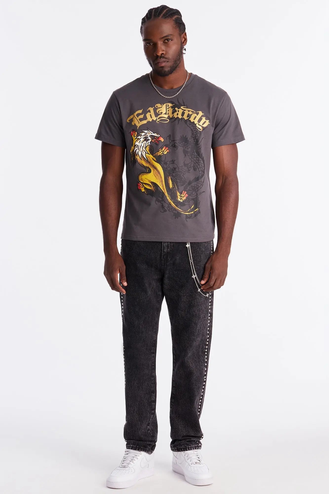 Ed Hardy Griffin Tattoo Short Sleeve Tee - Charcoal