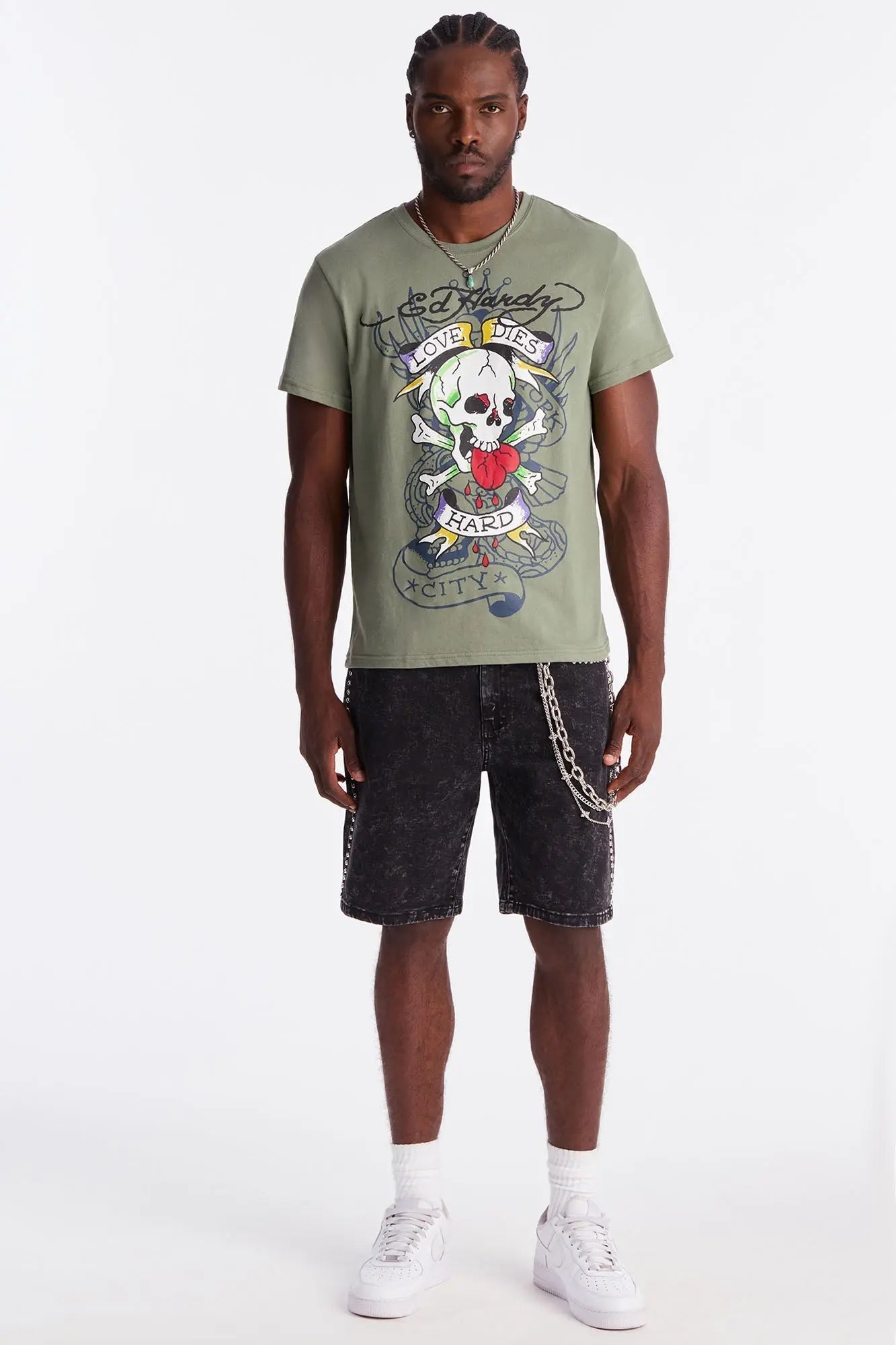 Slim Grindin Studded Denim Short - Black Wash