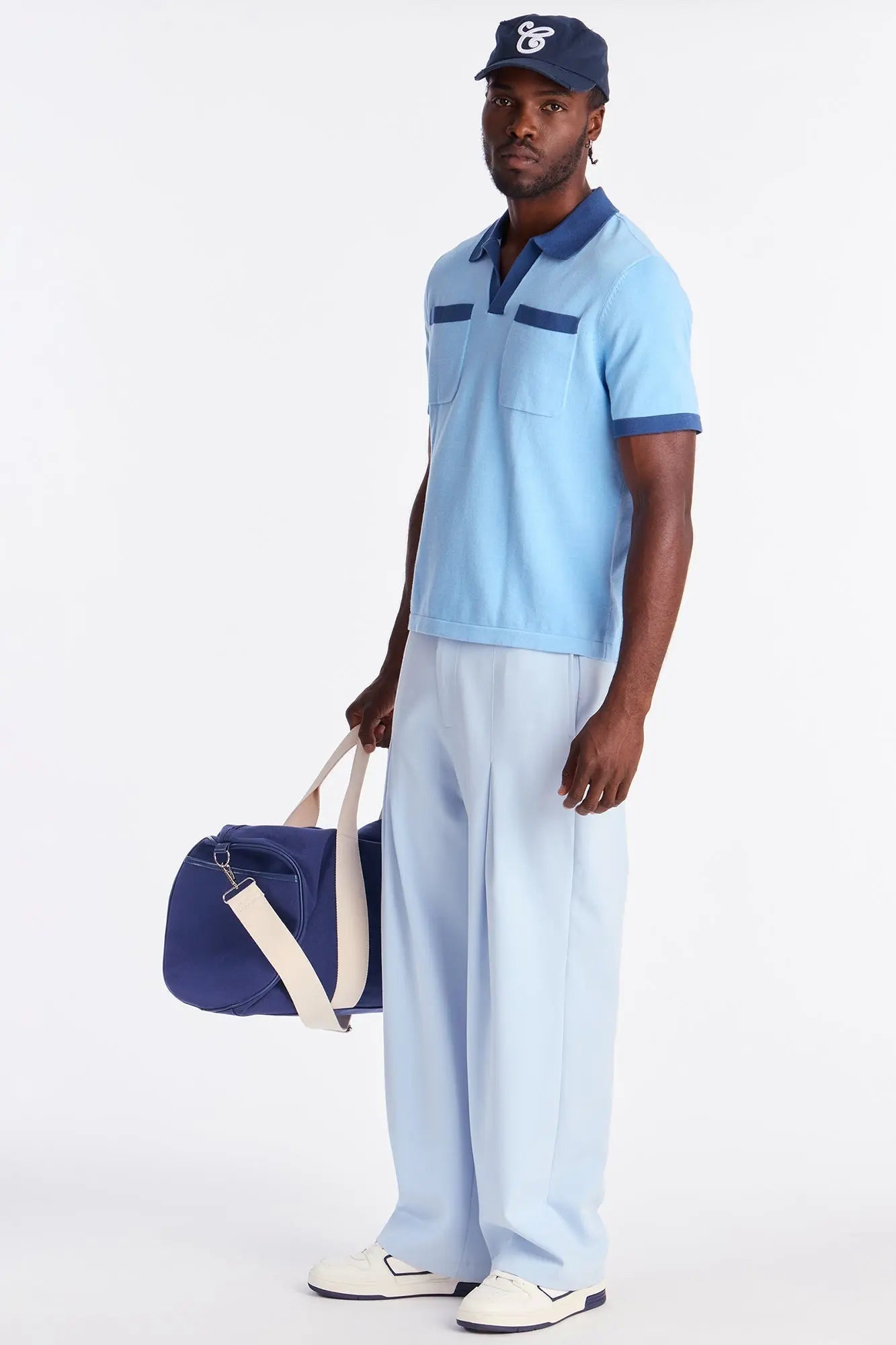 Oversized Exaggerated Pockets Lounge Polo - Blue/combo