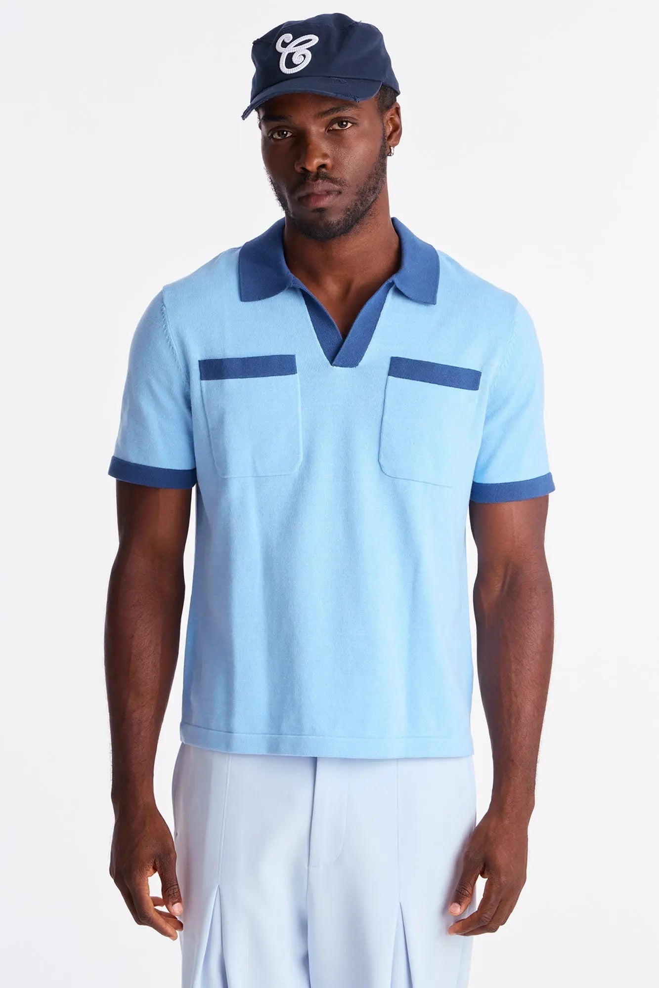 Oversized Exaggerated Pockets Lounge Polo - Blue/combo