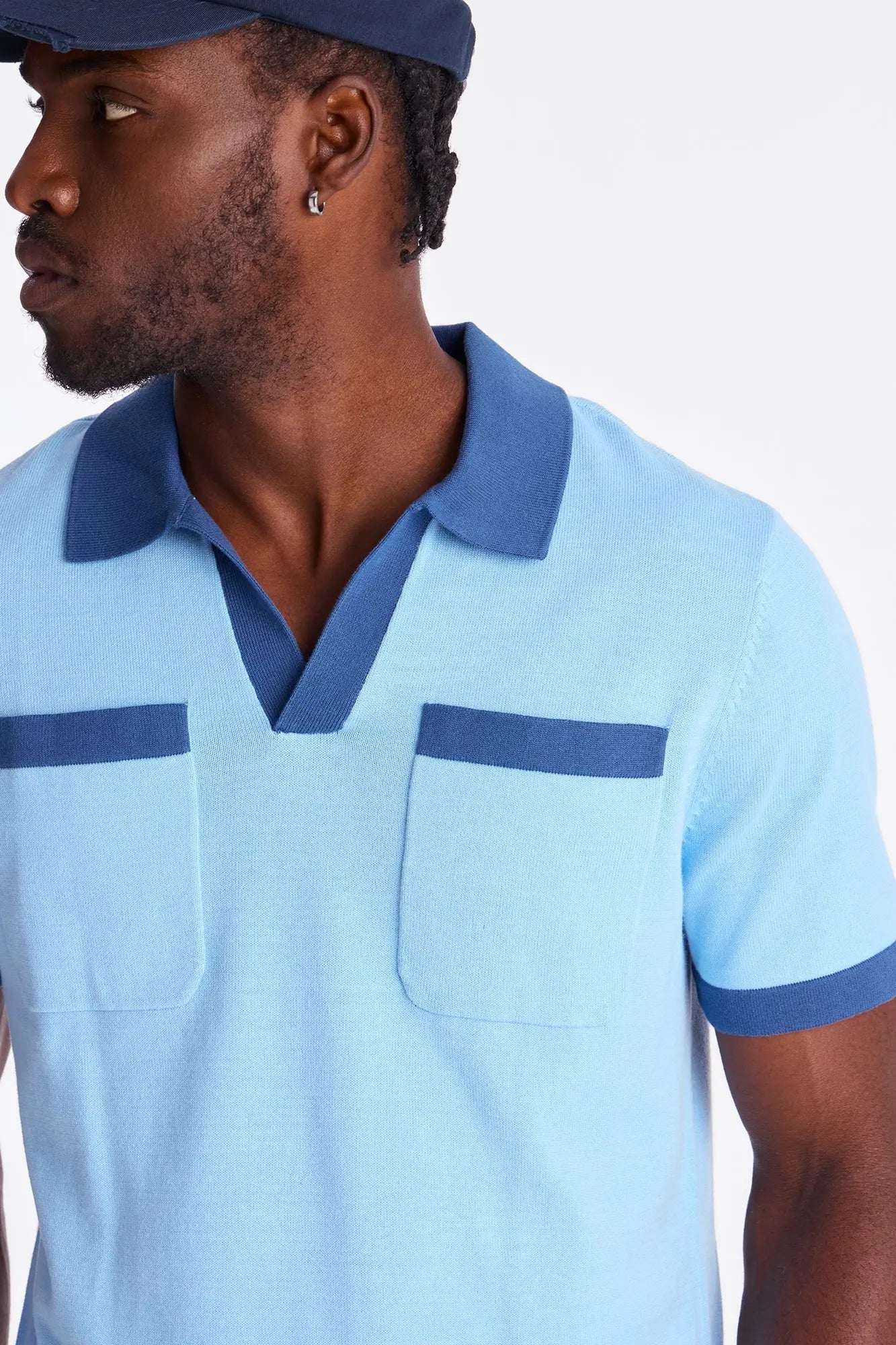 Oversized Exaggerated Pockets Lounge Polo - Blue/combo