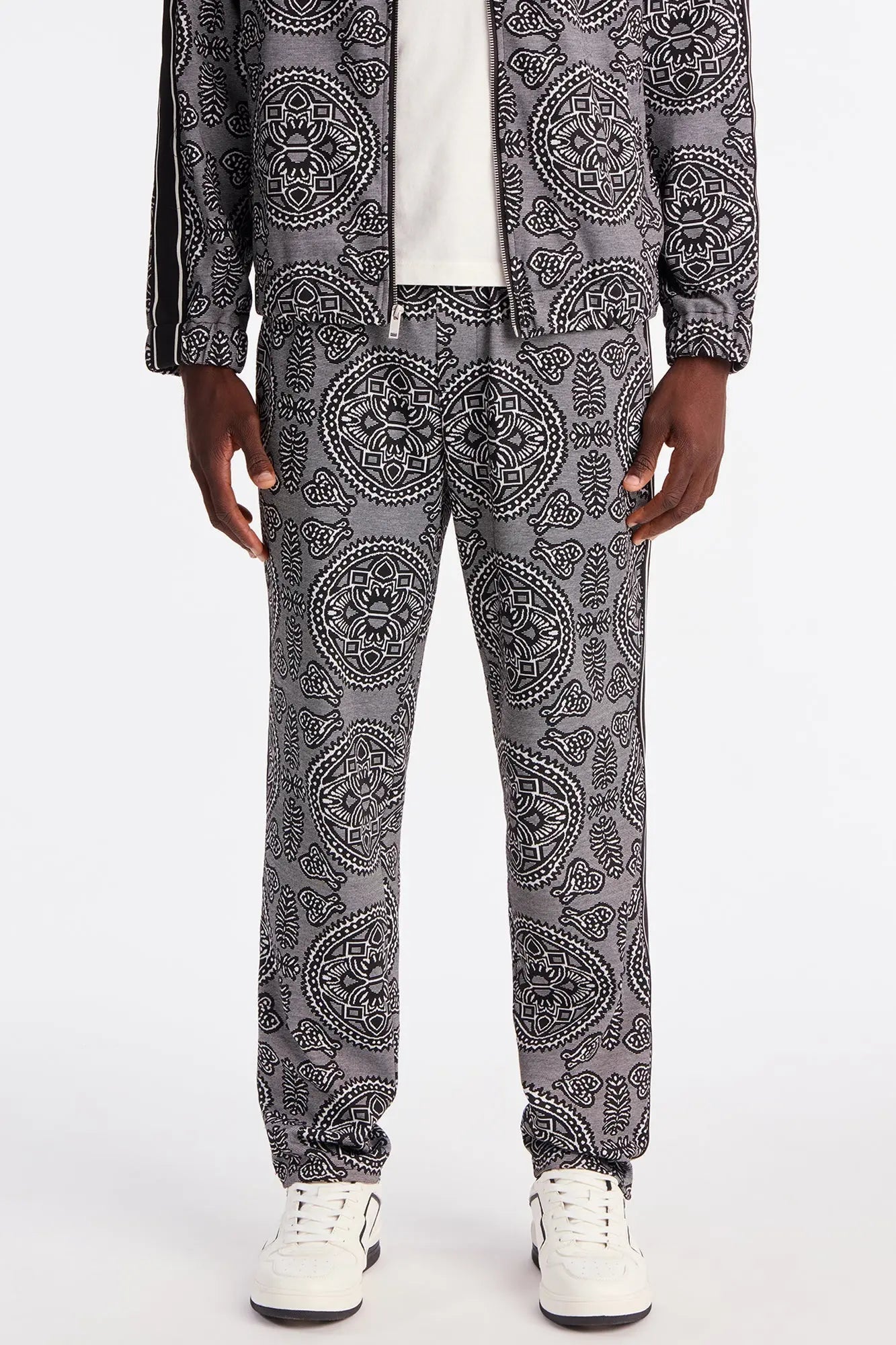 Slim All Over Jacquard Track Pant - Black/combo