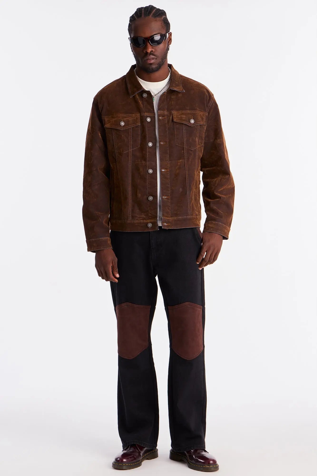 Bootcut Faux Leather Knee Panel Jean - Black
