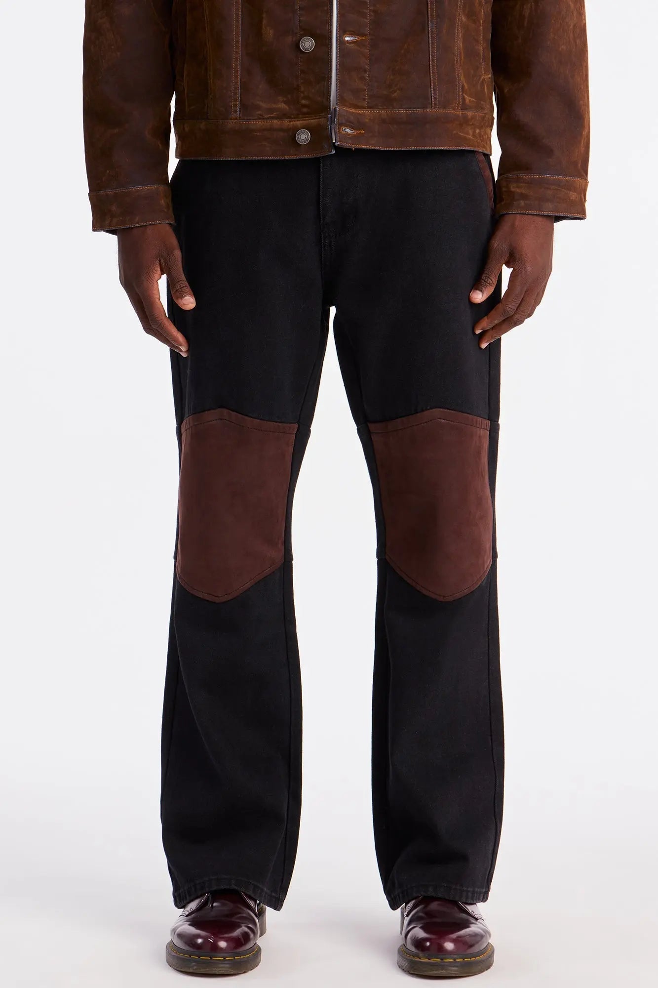 Bootcut Faux Leather Knee Panel Jean - Black