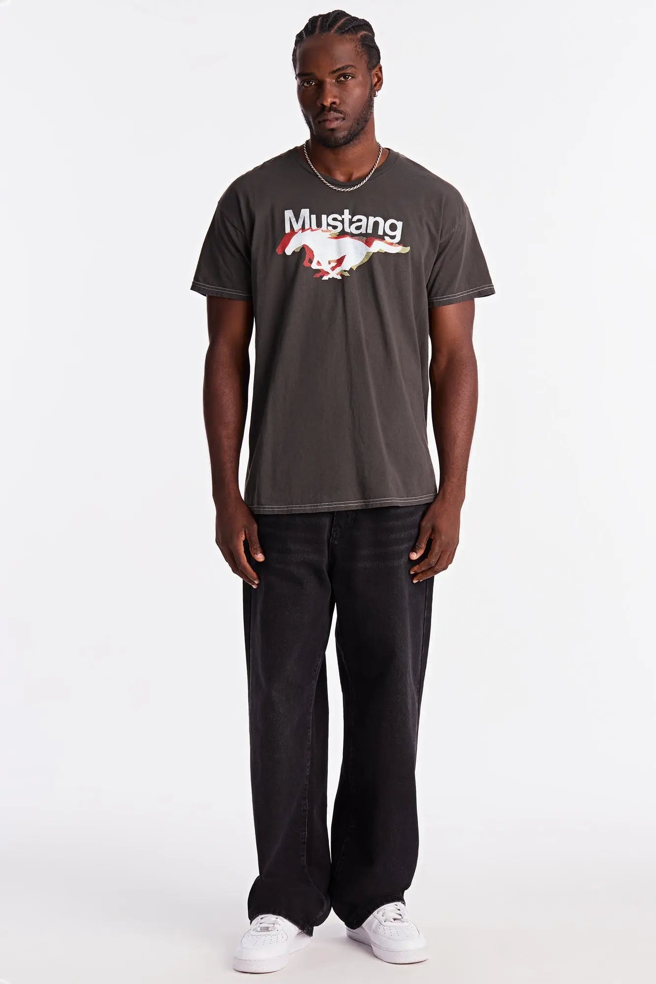 Ford Mustang Run With The Number One Boxy Short Sleeve Tee - Black Wash