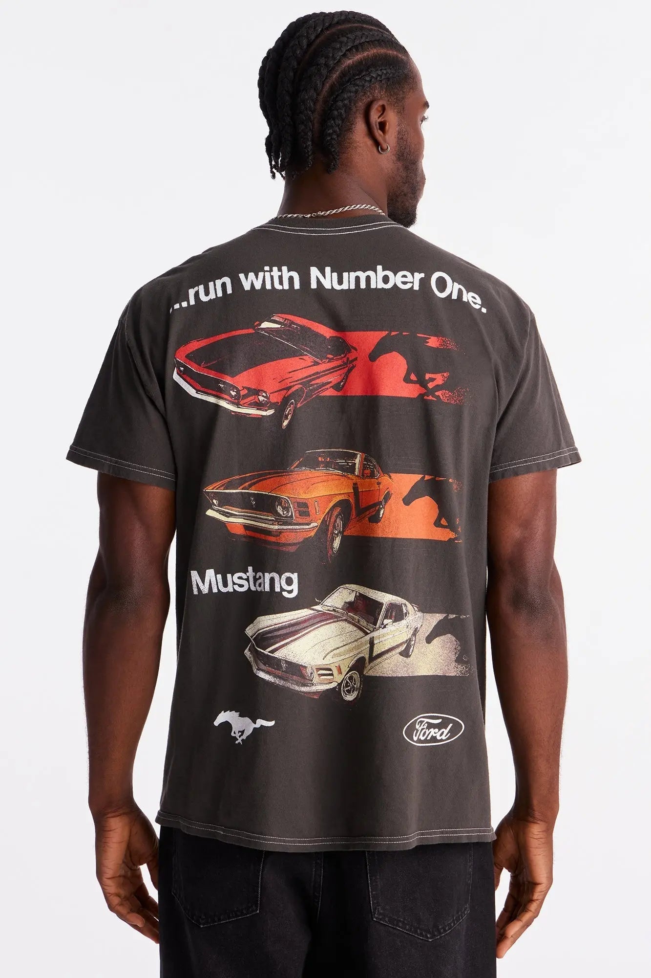 Ford Mustang Run With The Number One Boxy Short Sleeve Tee - Black Wash