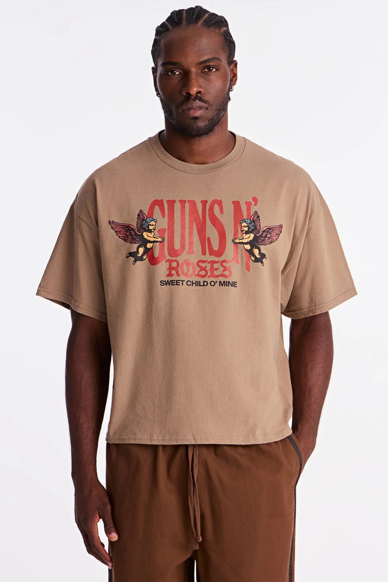 Guns N Roses Sweet Child Oversized Short Sleeve Tee - Tan