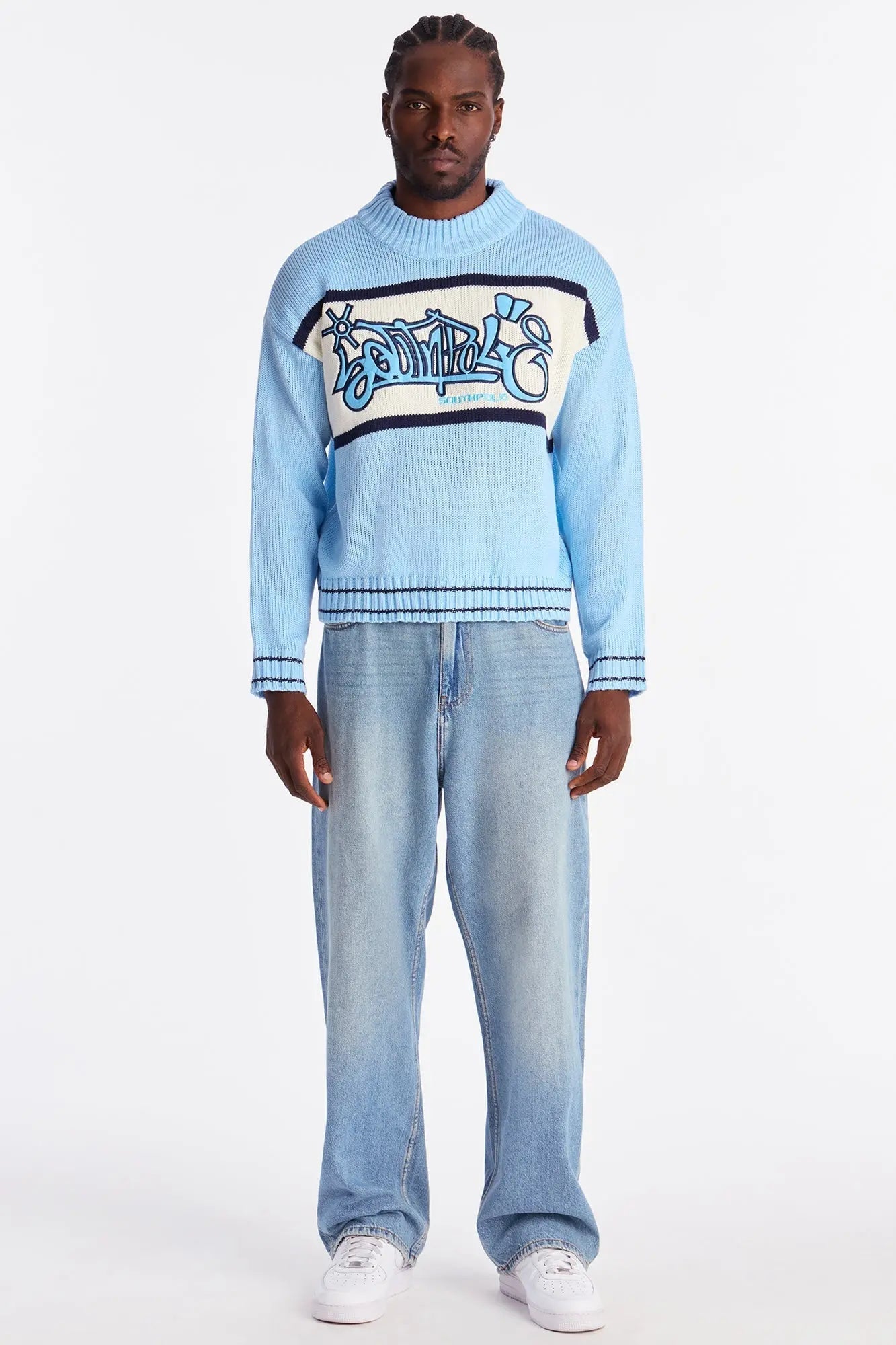 Southpole Turtleneck Pullover Sweater - Light Blue