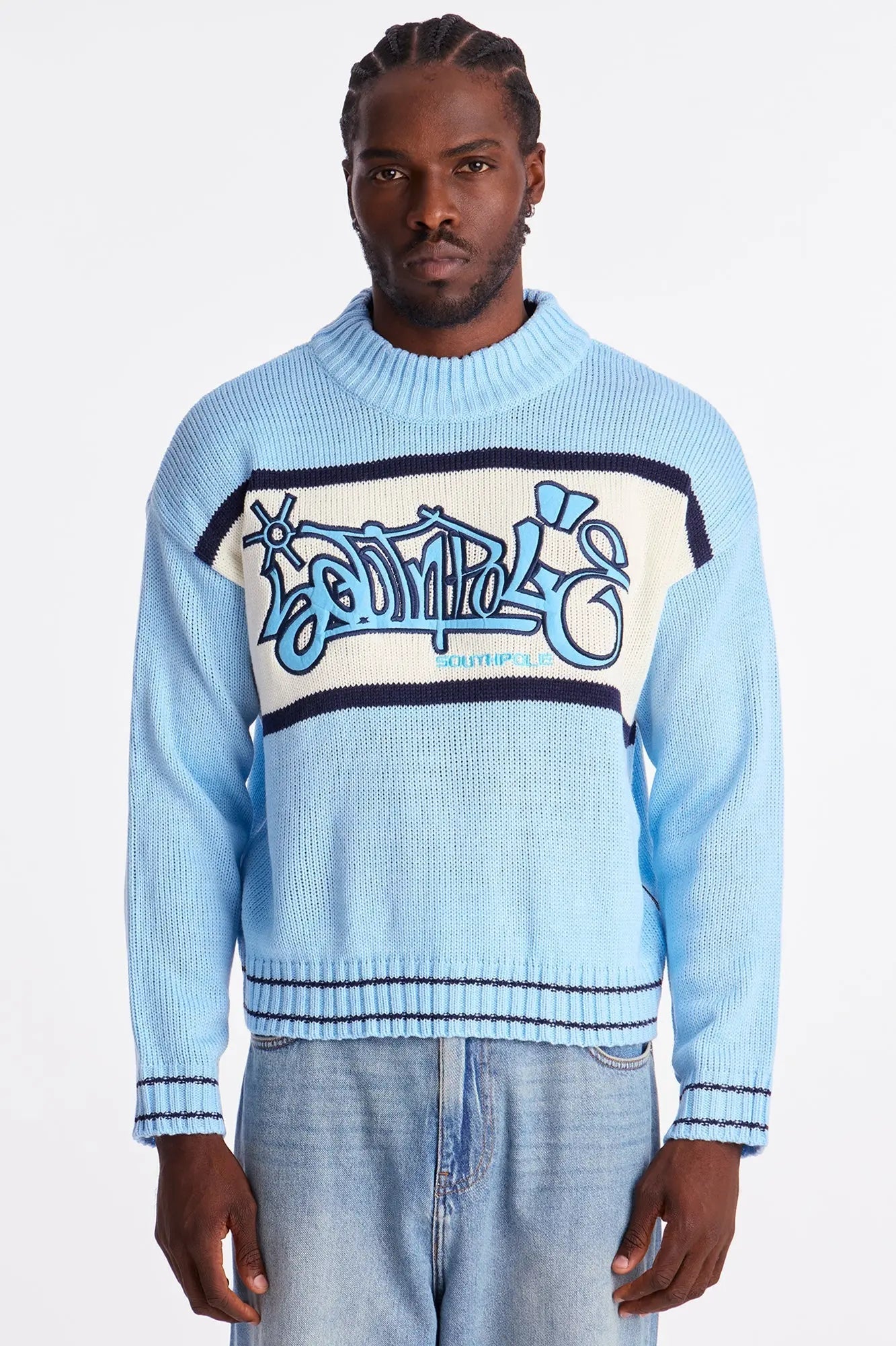 Southpole Turtleneck Pullover Sweater - Light Blue