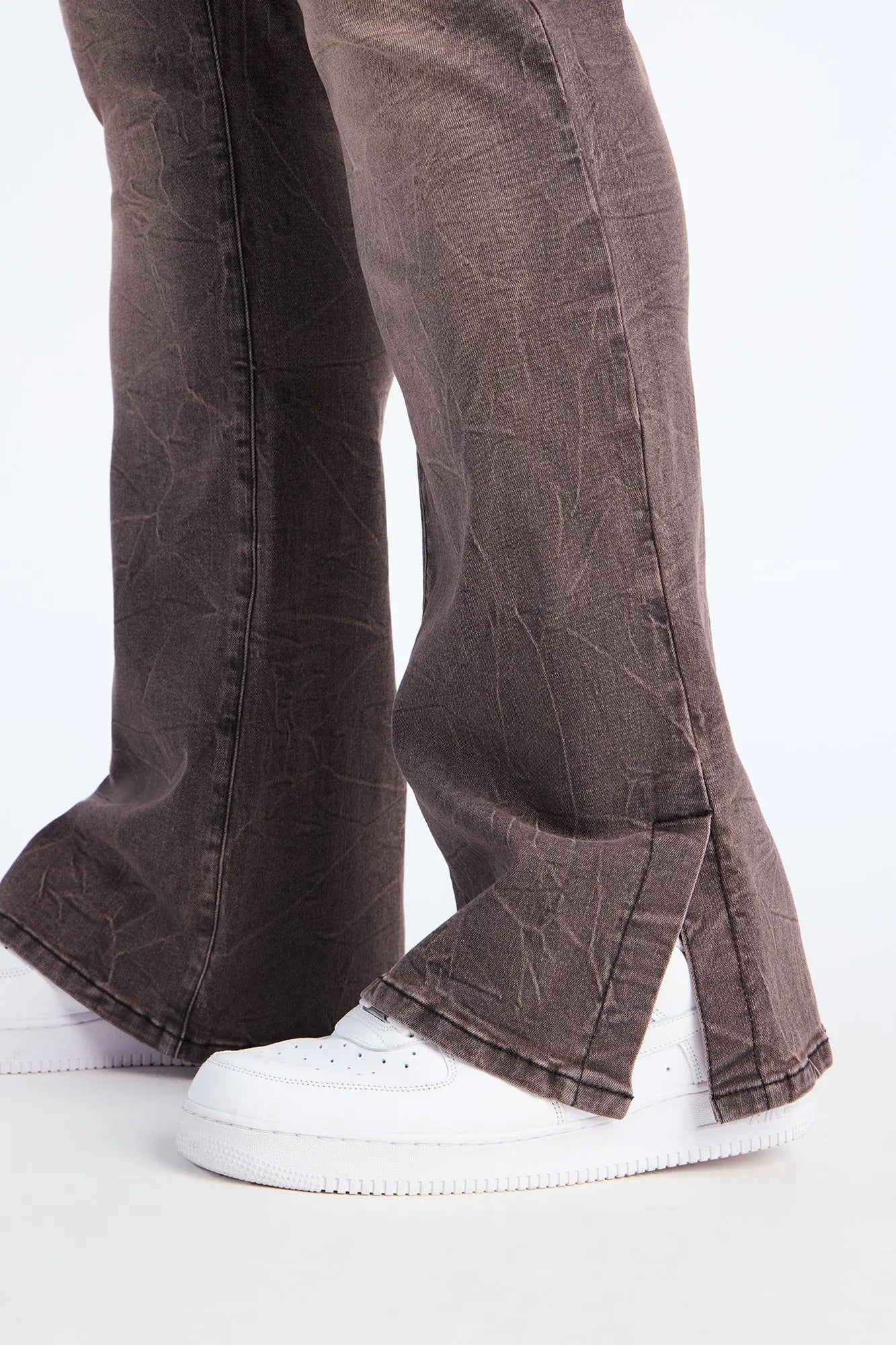 Stacked Skinny Flare Slit Dive Jean - Grey
