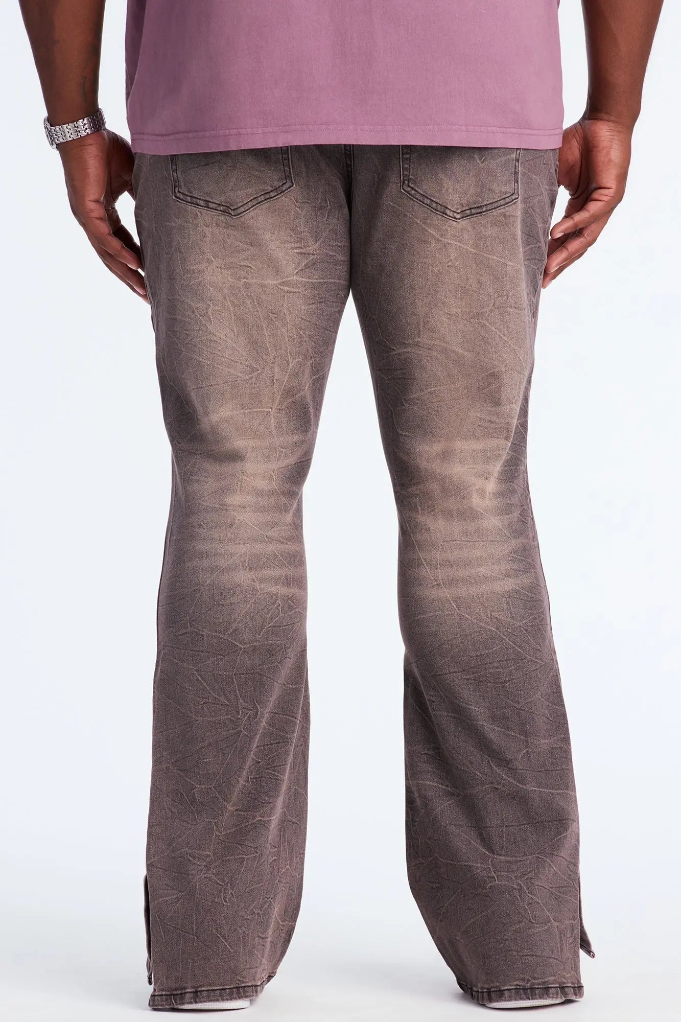 Stacked Skinny Flare Slit Dive Jean - Grey